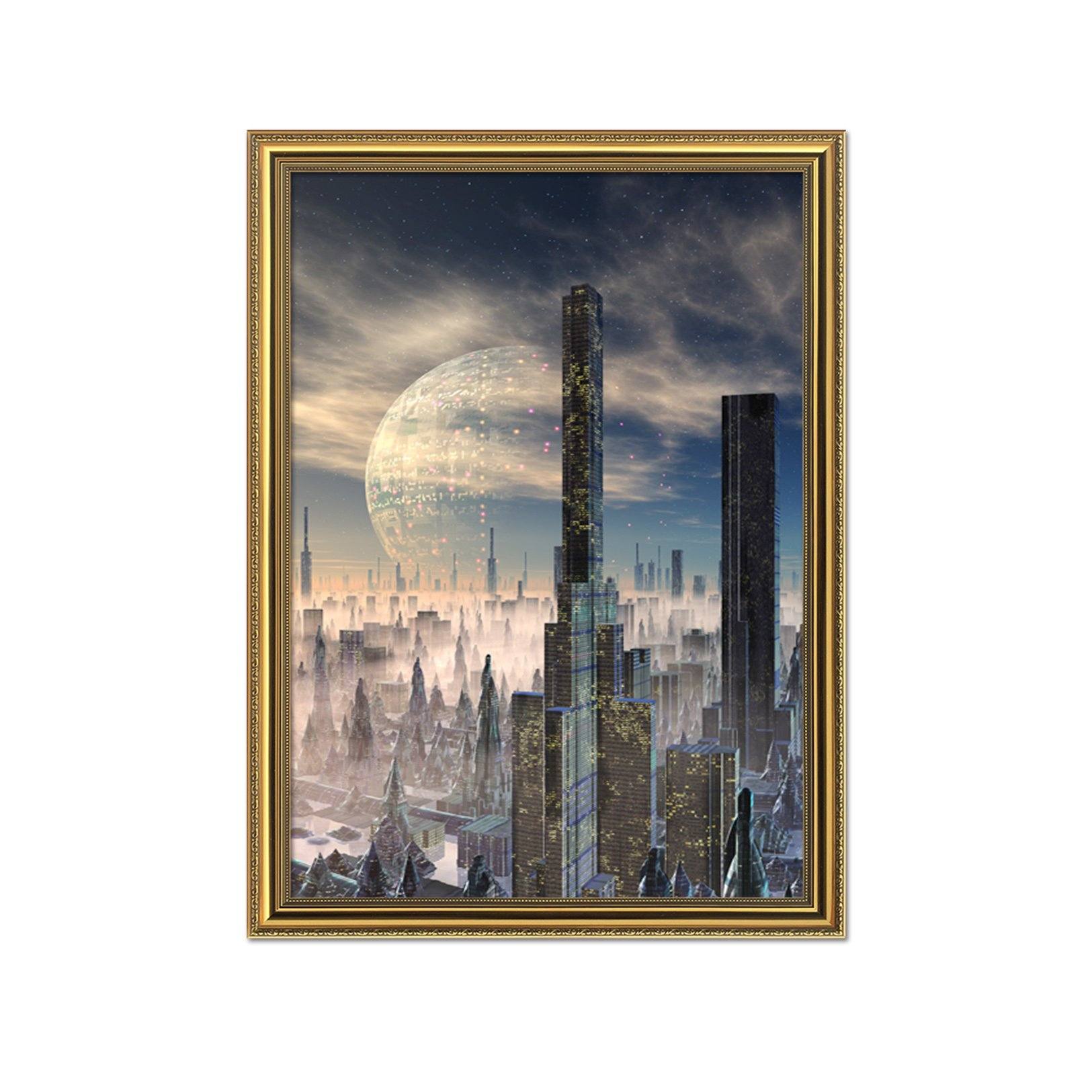 3D Moon City 045 Fake Framed Print Painting Wallpaper AJ Creativity Home 