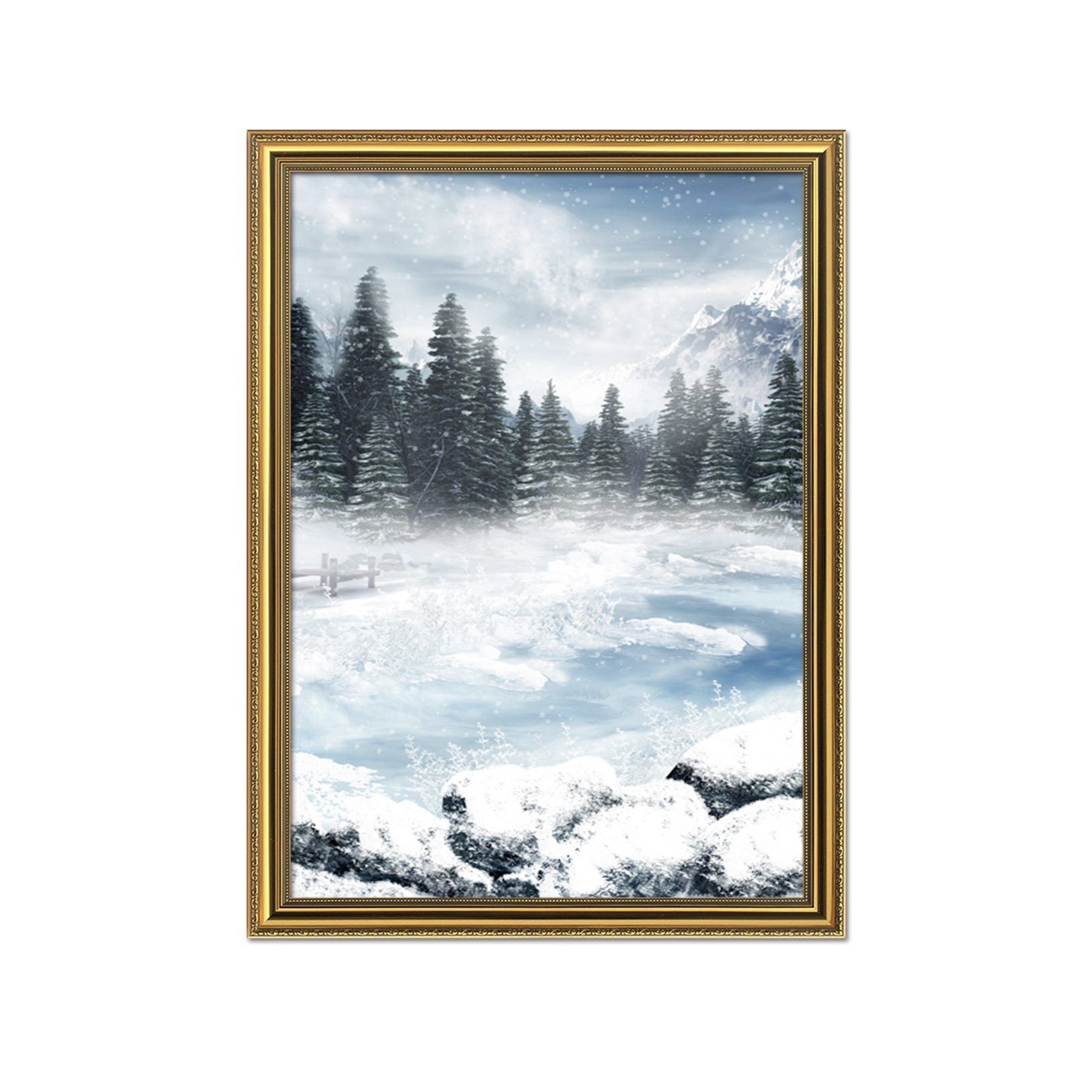 3D Ice Lake 015 Fake Framed Print Painting Wallpaper AJ Creativity Home 