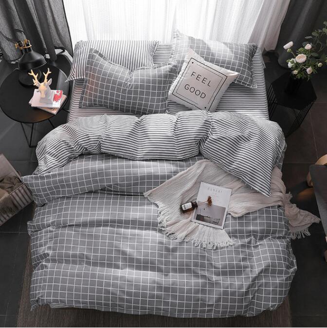 3D Light Gray Check Stripe 12056 Bed Pillowcases Quilt