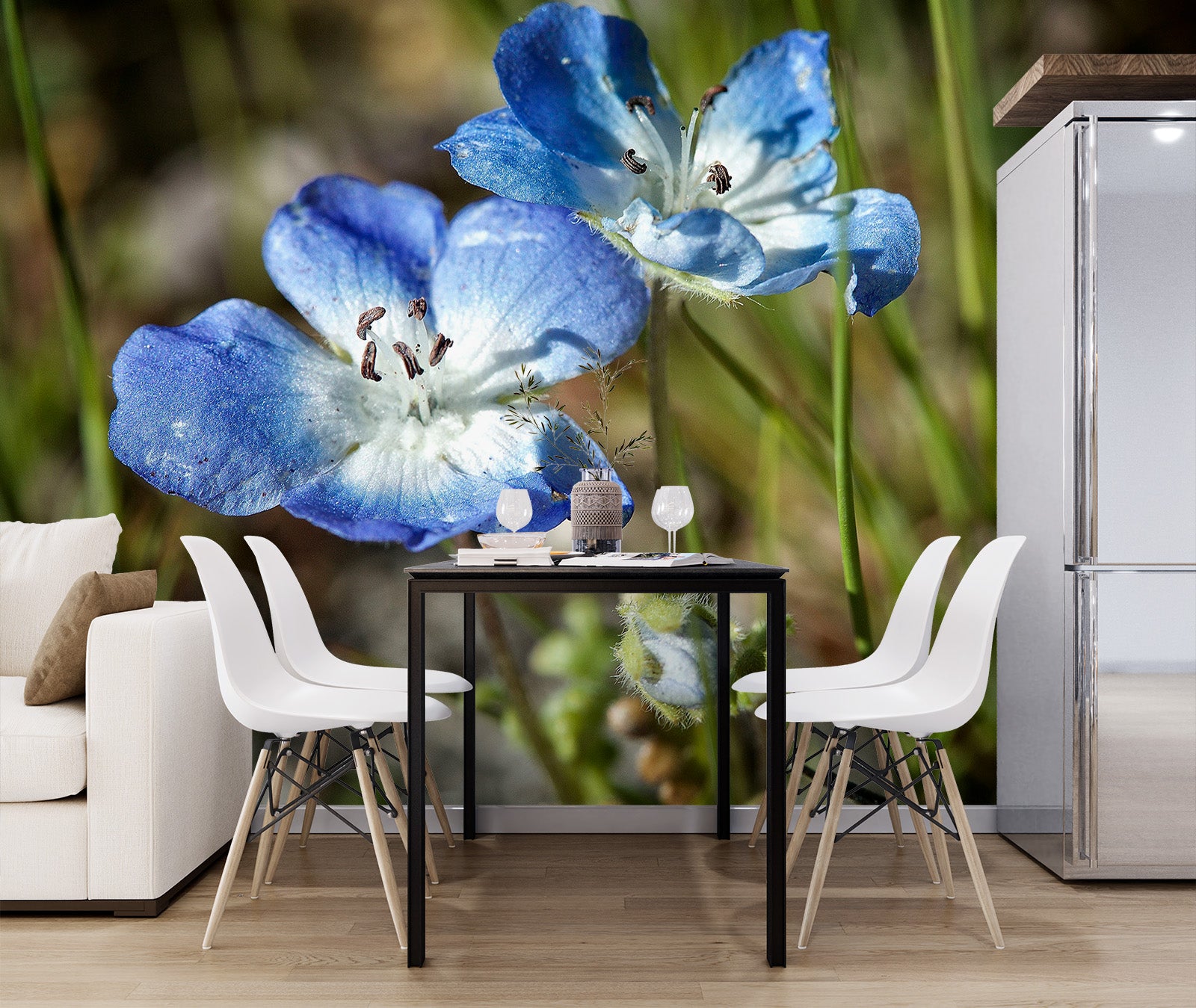 3D Blue Flowers 61143 Kathy Barefield Wall Mural Wall Murals