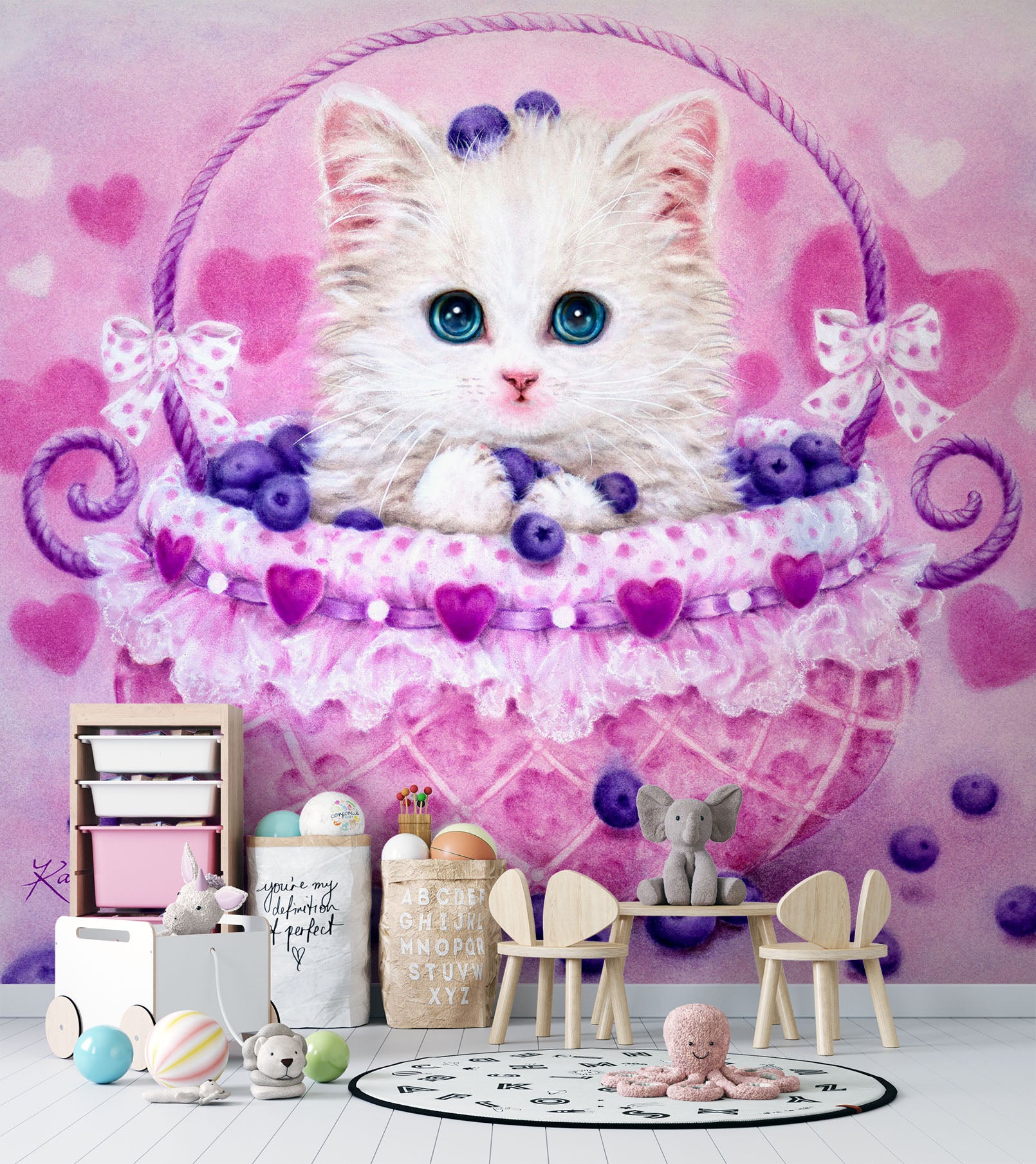 3D Blueberry Cat 5413 Kayomi Harai Wall Mural Wall Murals