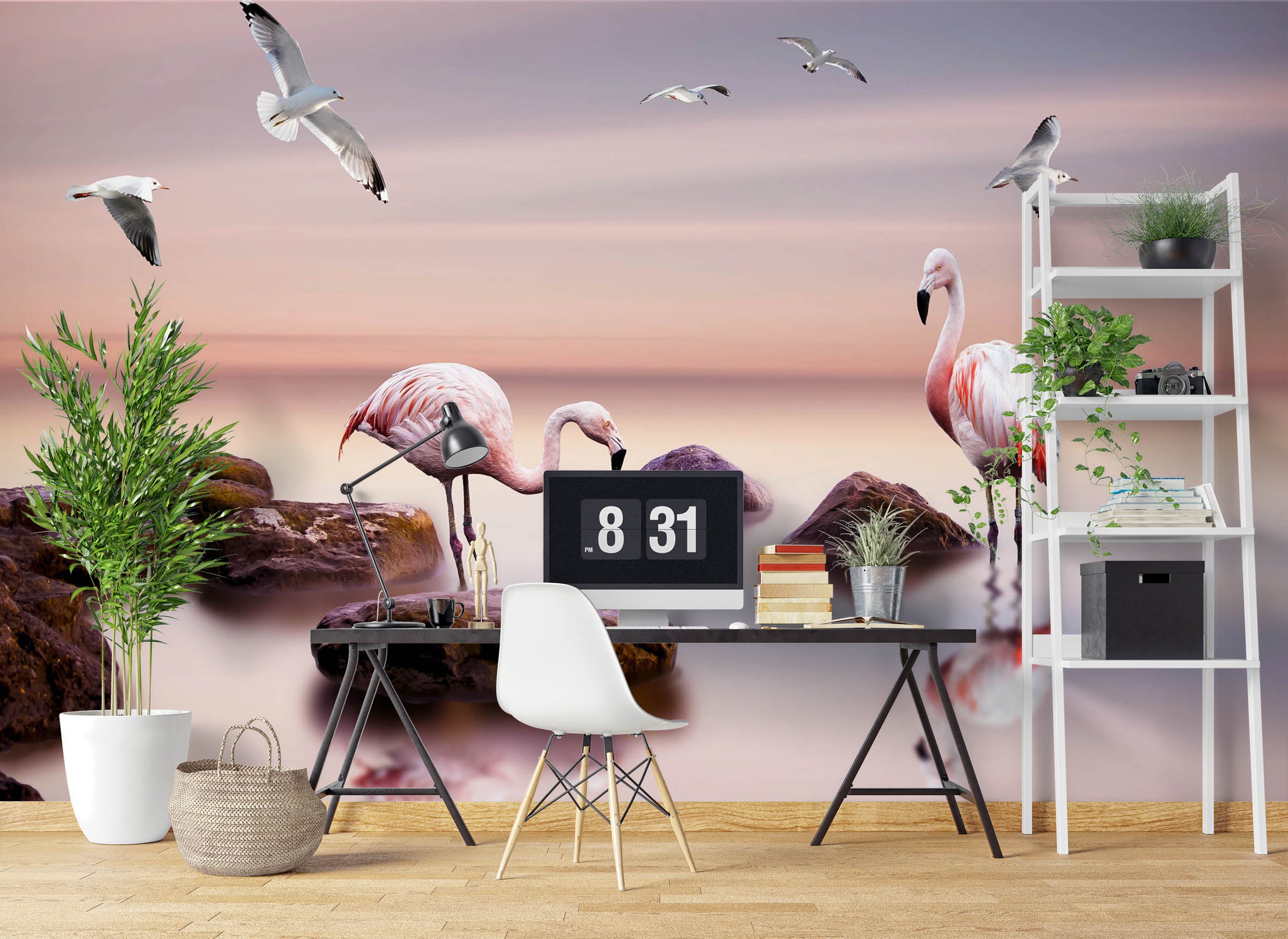 3D Flamingo Lake 1060 Wall Murals