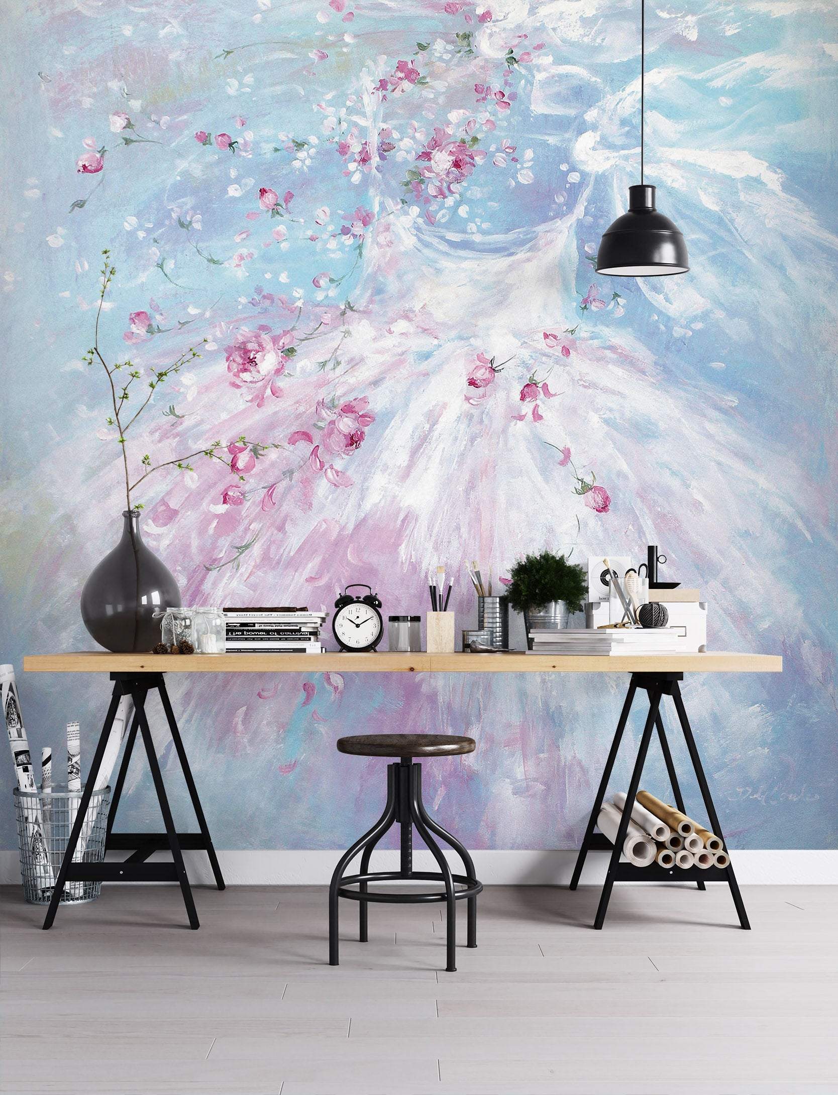 3D Pink Flowers Petals Dress 3126 Debi Coules Wall Mural Wall Murals