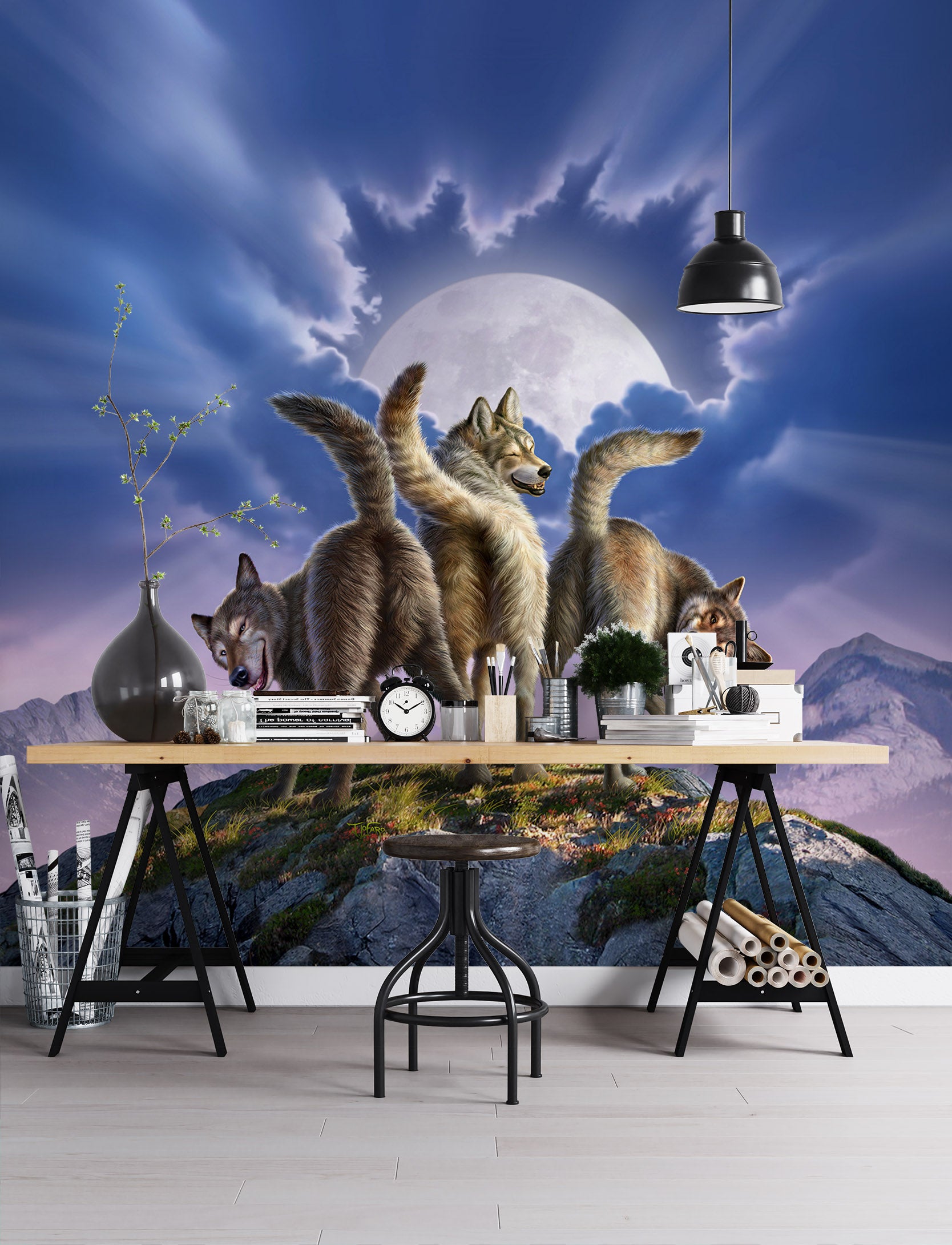 3D Wolf Moon 85010 Jerry LoFaro Wall Mural Wall Murals