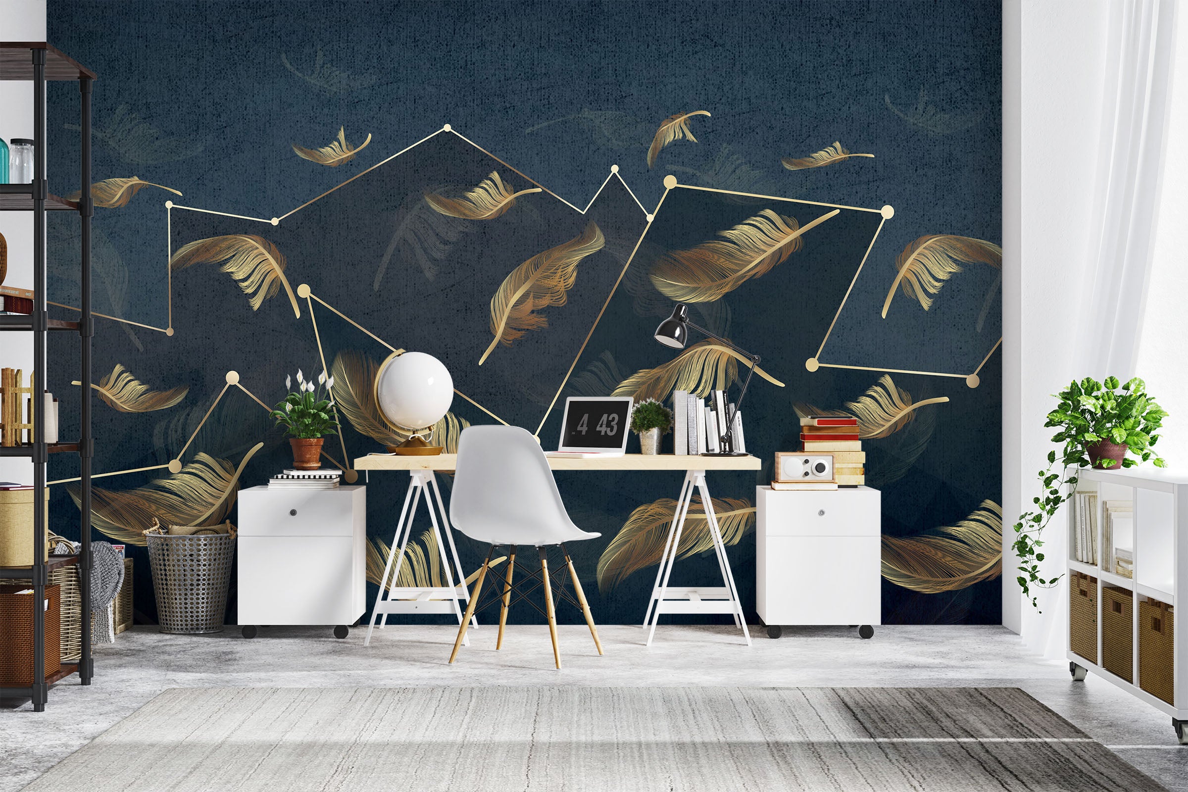 3D Golden Feather 1072 Wall Murals