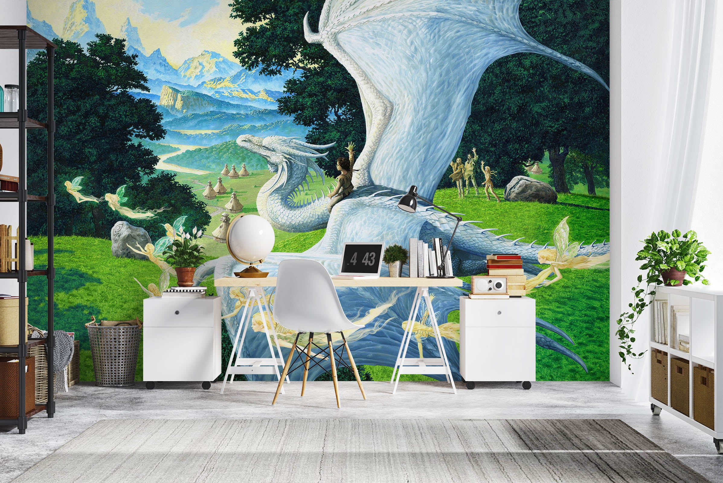 3D White Dragon Grass Tree 7061 Ciruelo Wall Mural Wall Murals