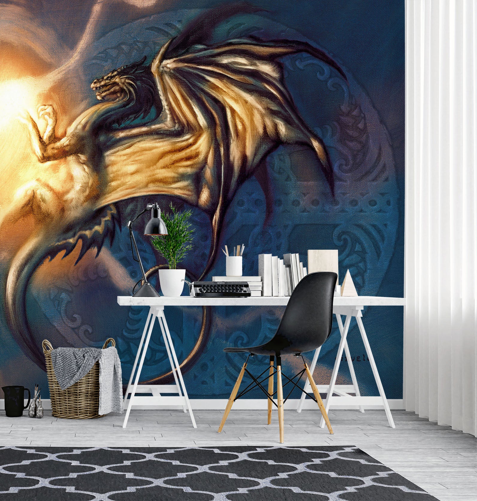 3D Flame Big Dragon 7077 Ciruelo Wall Mural Wall Murals