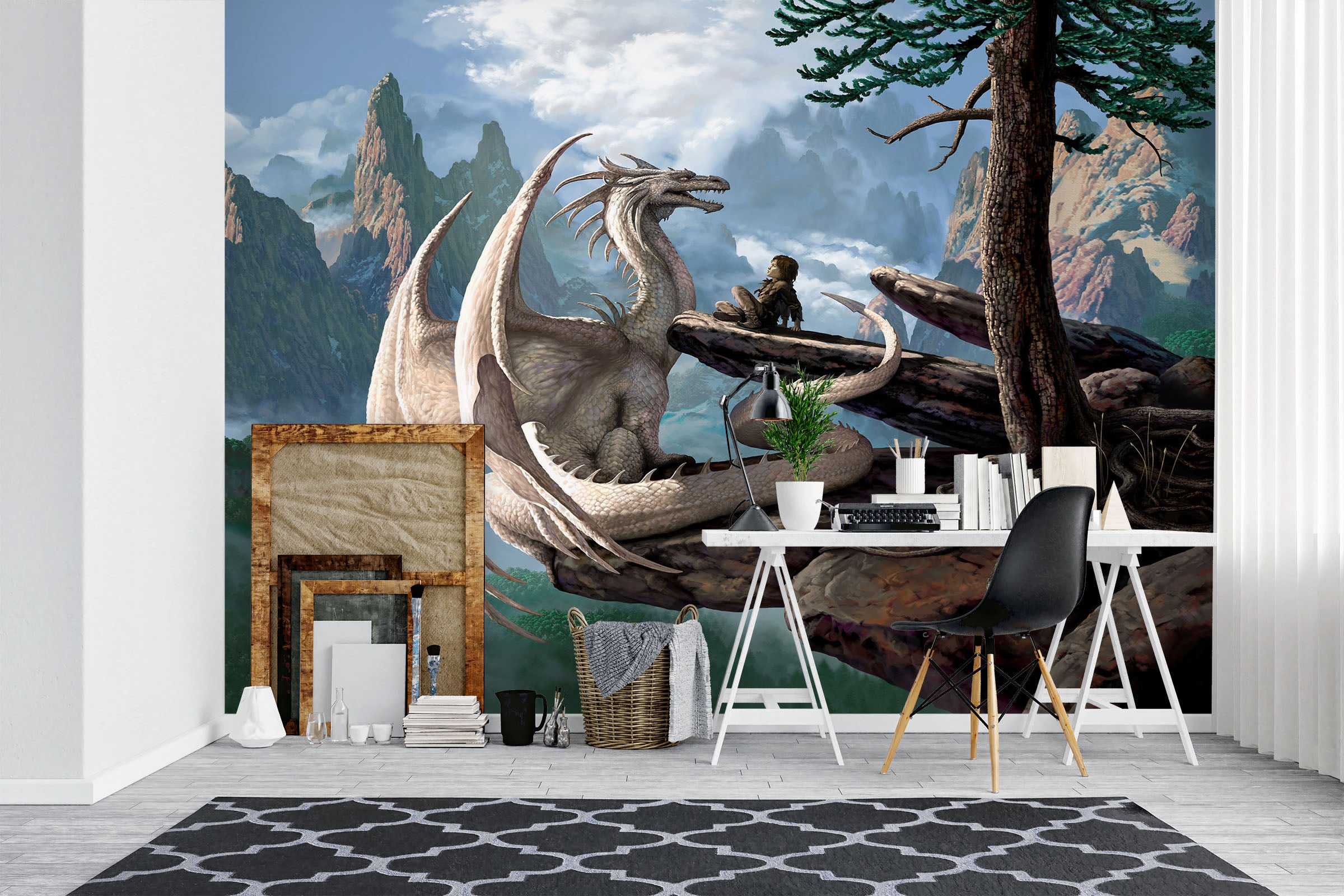 3D Mountain Dragon And Man 7057 Ciruelo Wall Mural Wall Murals