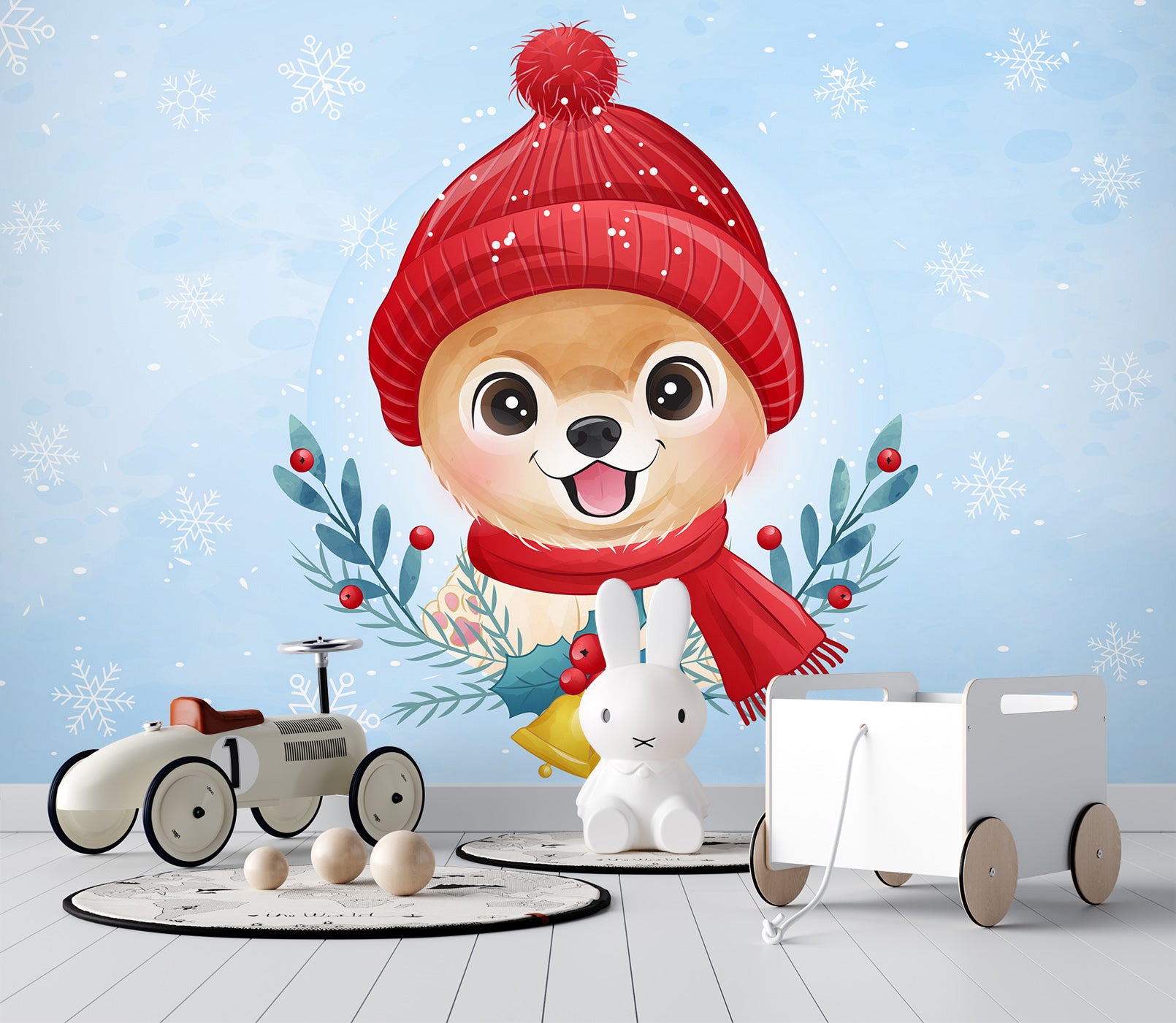 3D Dog Red Hat 58091 Wall Murals