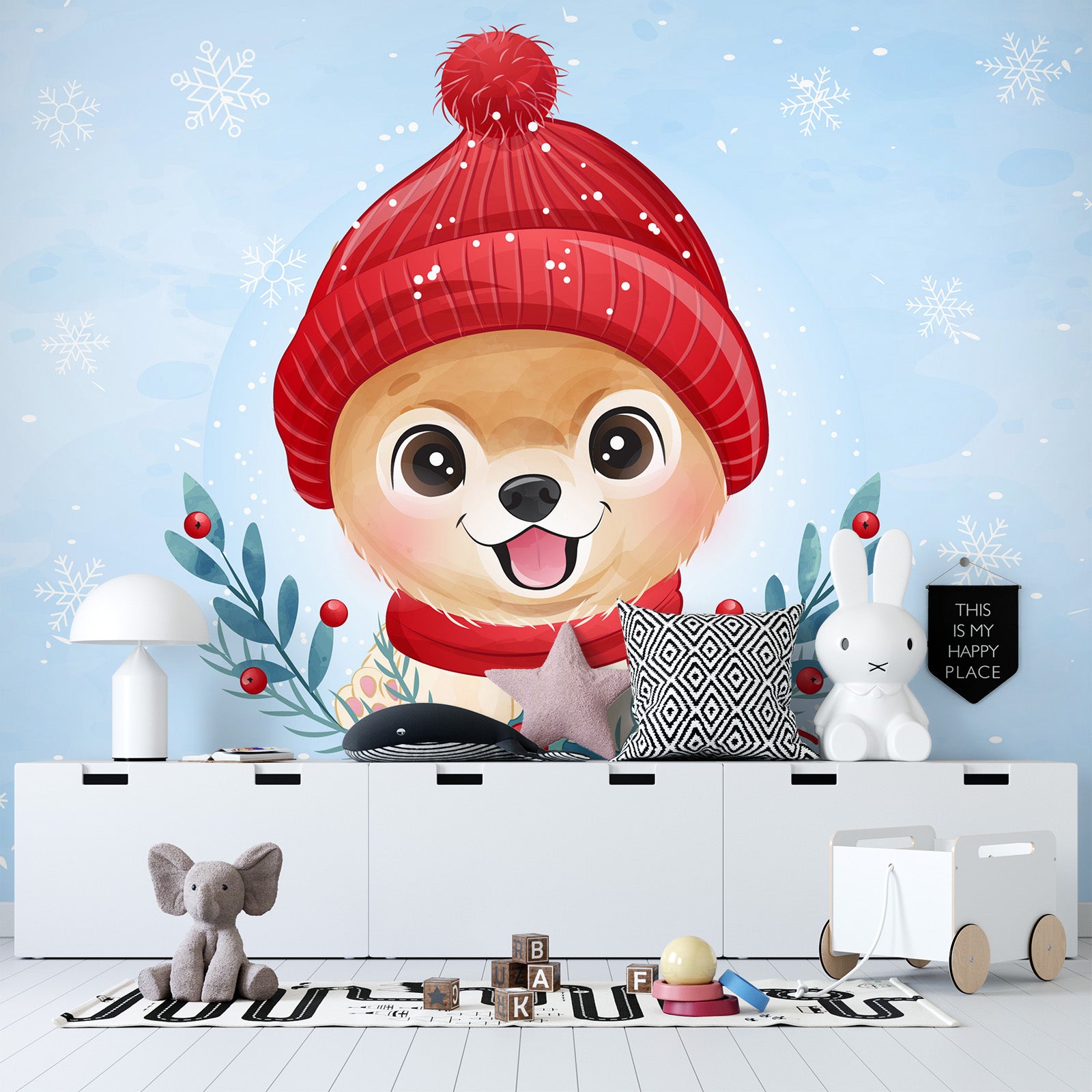 3D Dog Red Hat 58091 Wall Murals