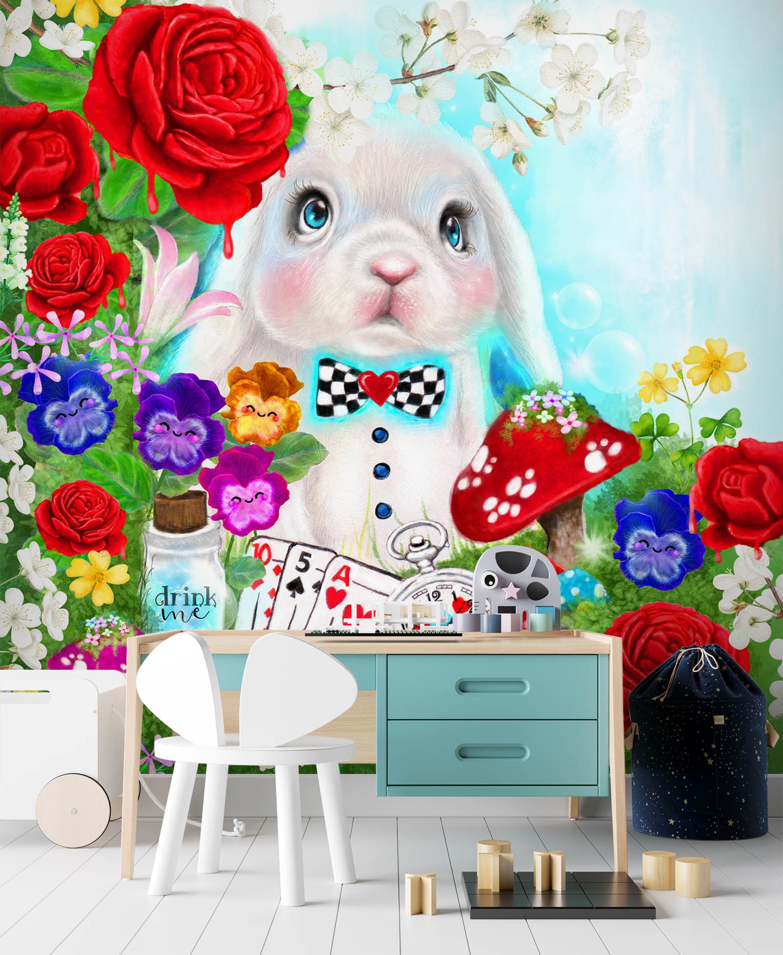 3D Mushroom Rose Bunny 8424 Sheena Pike Wall Mural Wall Murals