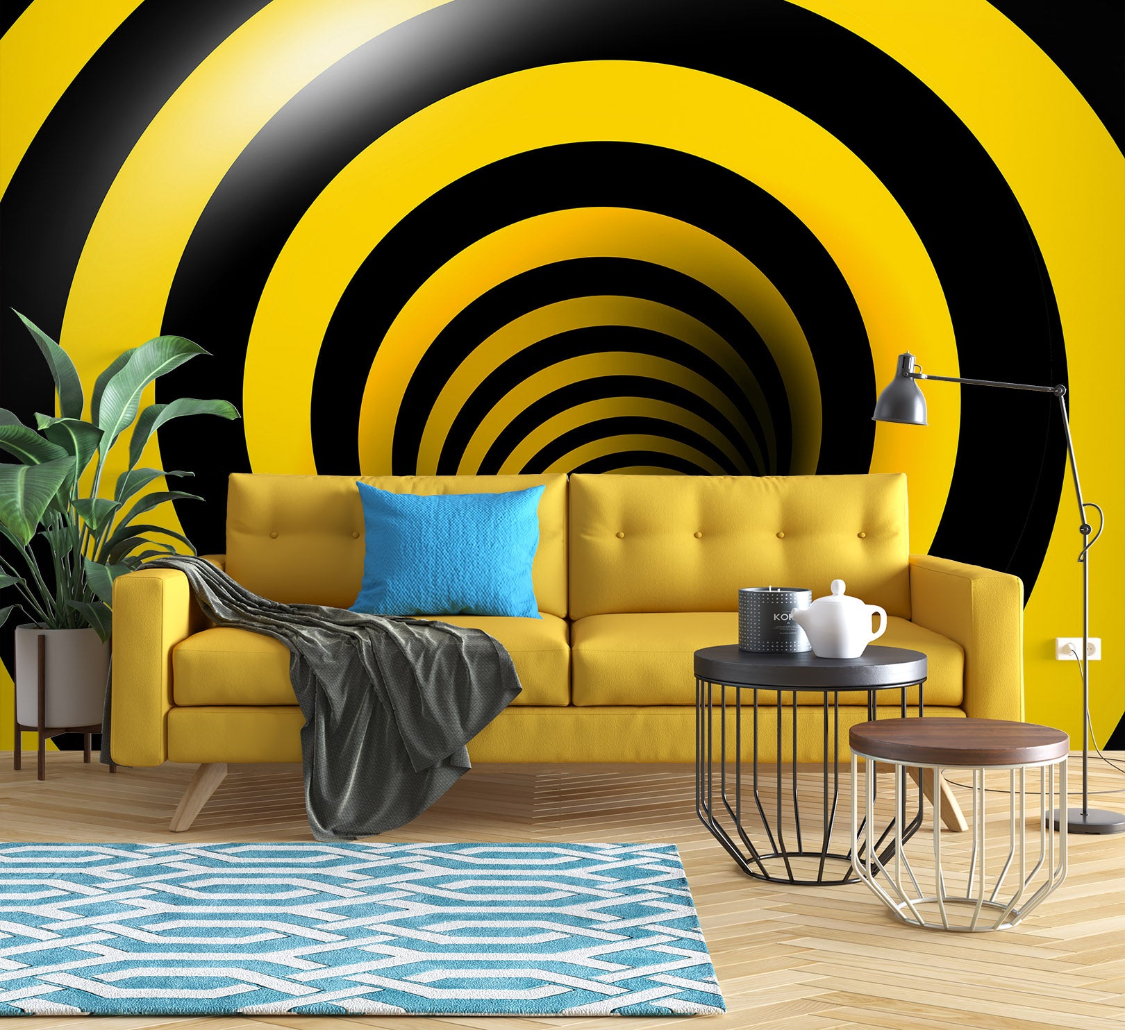 3D Black Yellow Whirlpool 58111 Wall Murals