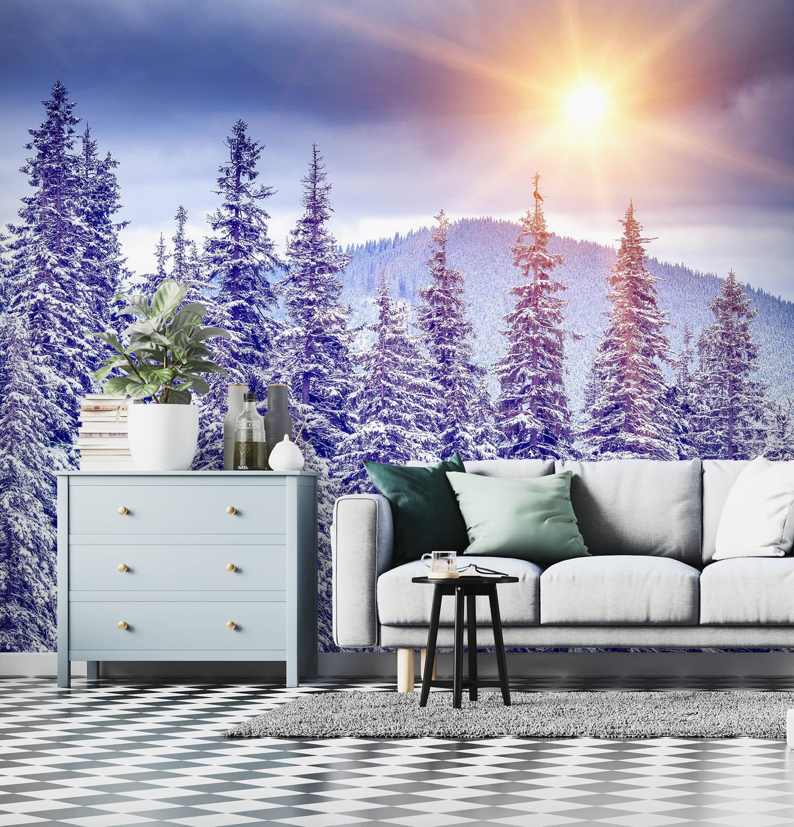 3D Snow Forest Mountain 58054 Wall Murals