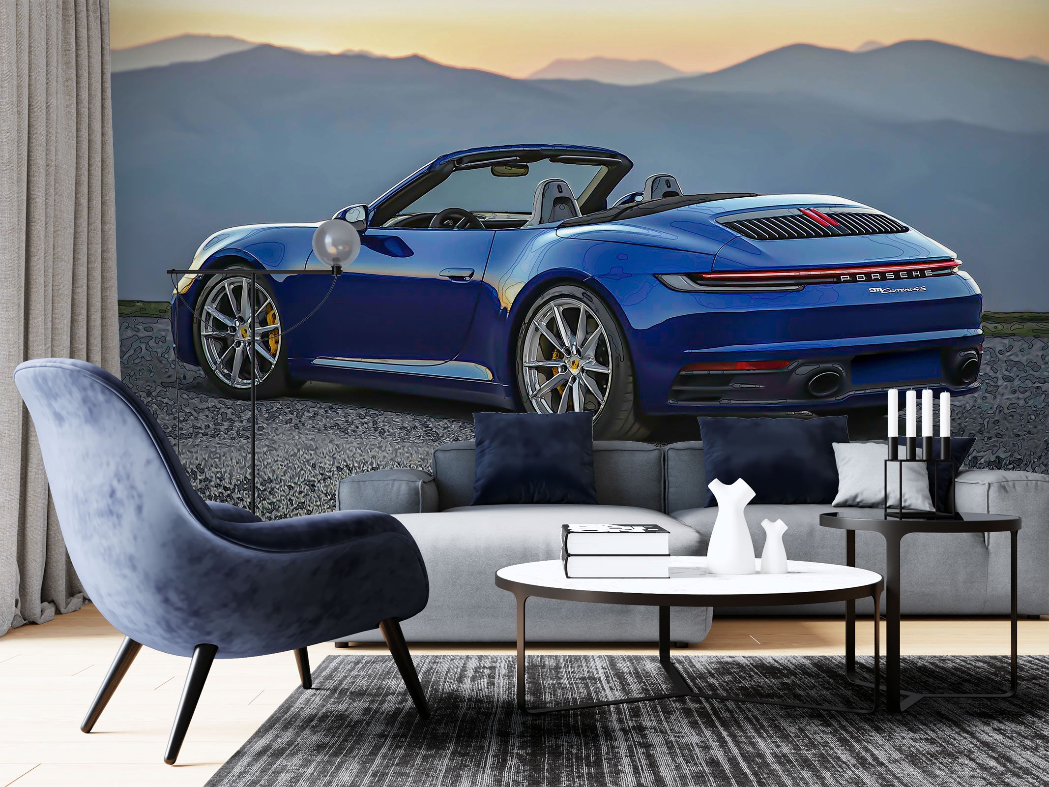 3D Blue Sports Car 9164 Alius Herb Wall Mural Wall Murals