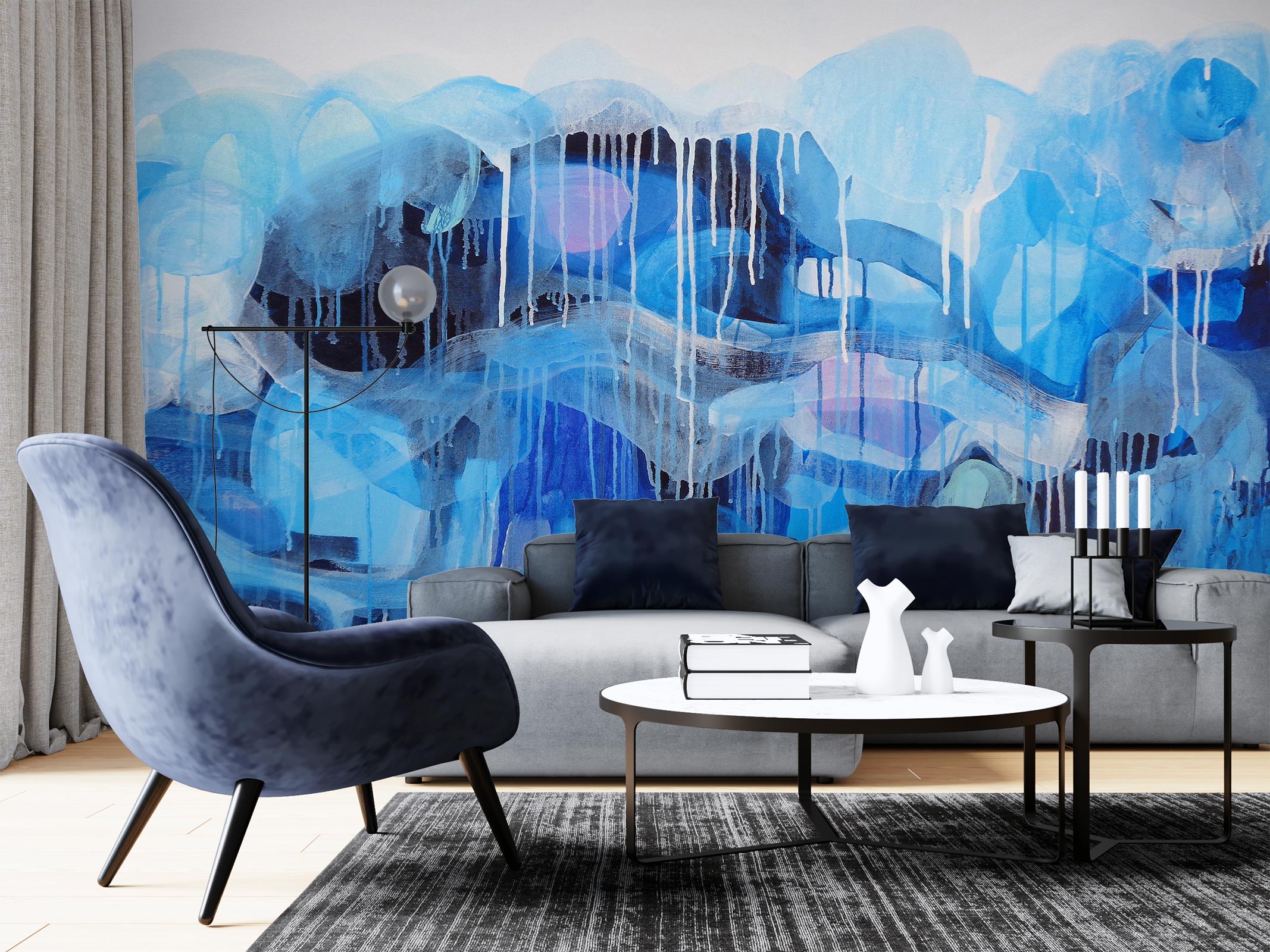 3D Watercolor Blue Paint 12107 Misako Chida Wall Mural Wall Murals