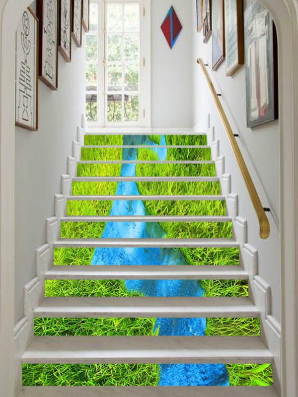 3D Grassland River 592 Stair Risers Wallpaper AJ Wallpaper 