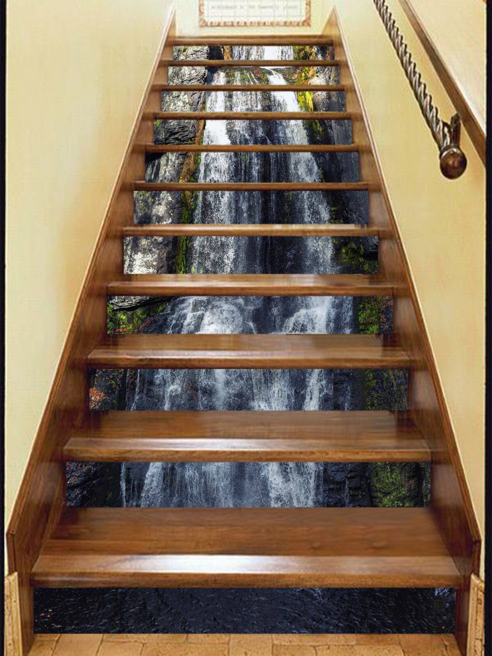 3D Creek Waterfalls 737 Stair Risers Wallpaper AJ Wallpaper 