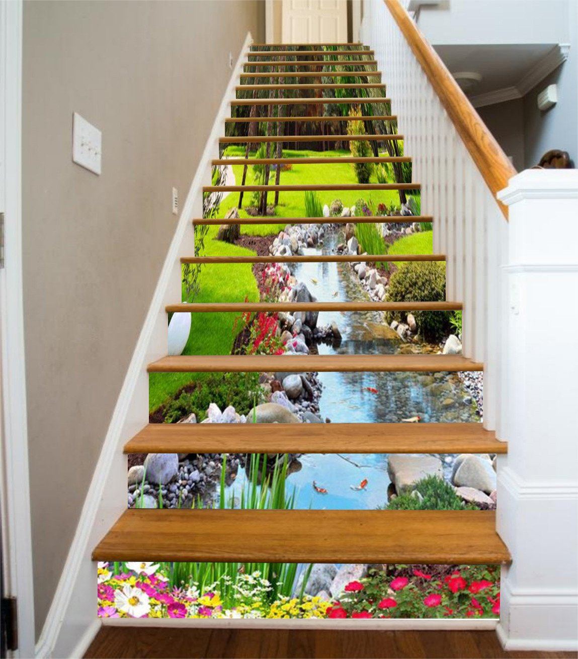 3D Grassland River 406 Stair Risers Wallpaper AJ Wallpaper 