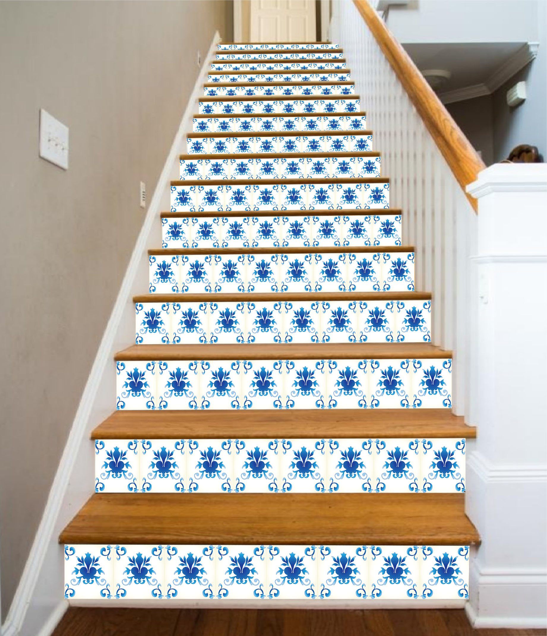 3D Blue Broken Flowers 632 Stair Risers Wallpaper AJ Wallpaper 