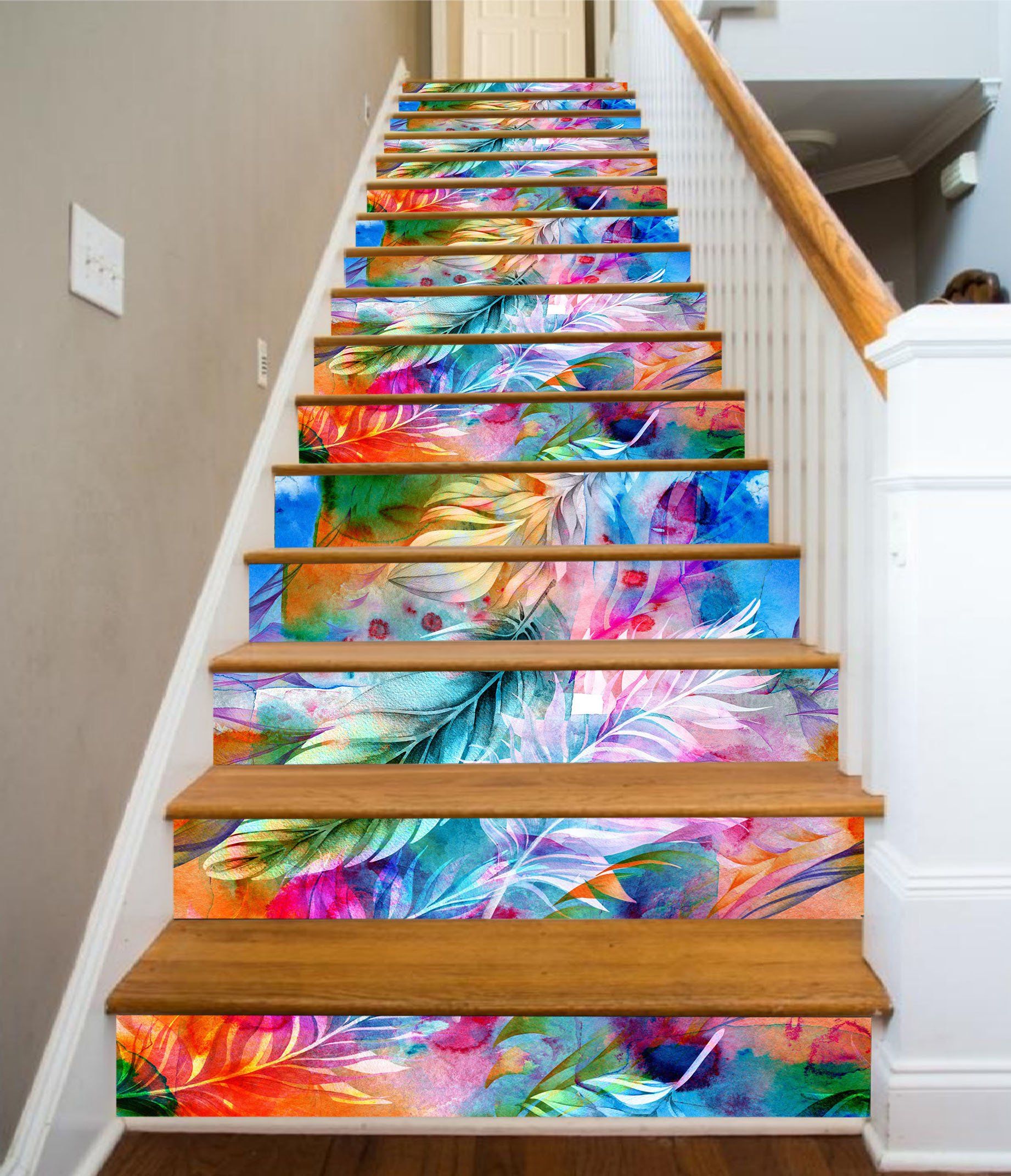 3D Colorful Leaves 2436 Stair Risers Wallpaper AJ Wallpaper 