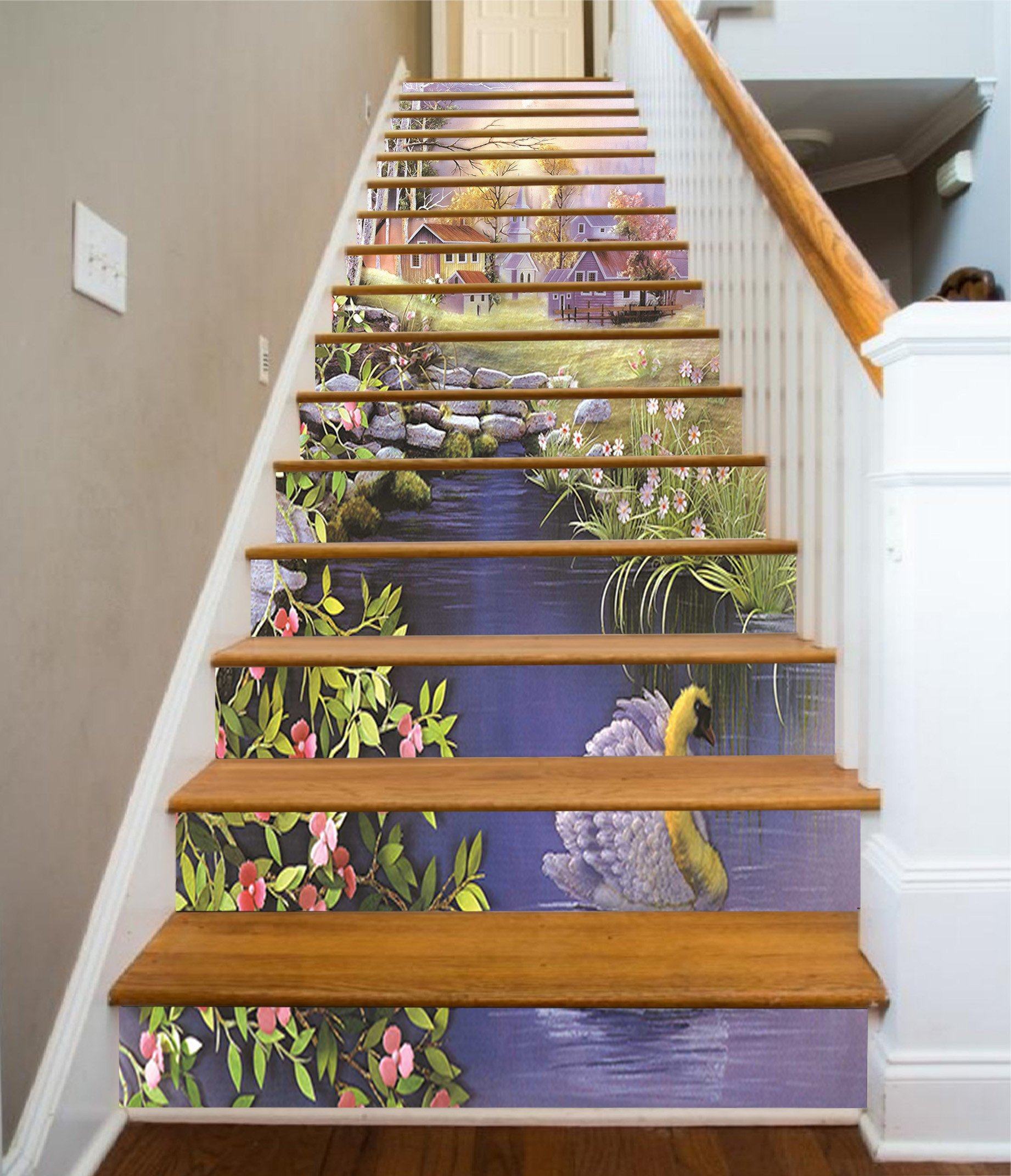 3D Beautiful Village 1320 Stair Risers Wallpaper AJ Wallpaper 