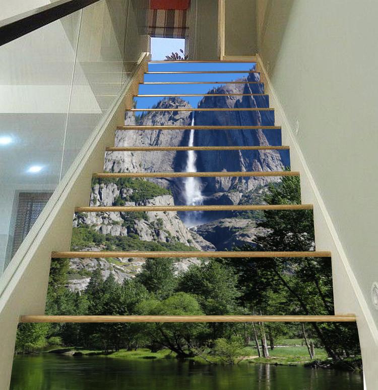 3D Stone Mountain Vertical Stream 102 Stair Risers Wallpaper AJ Wallpaper 