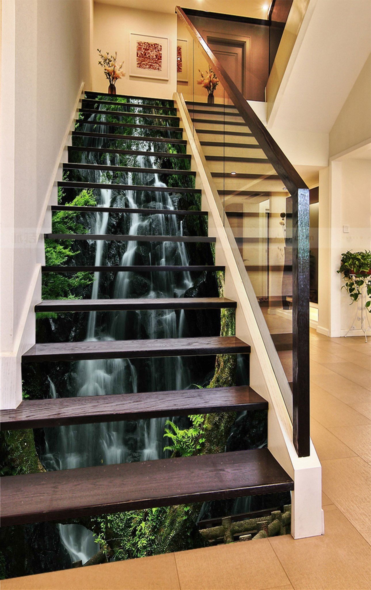 3D Mountain Hidden Waterfall 908 Stair Risers Wallpaper AJ Wallpaper 