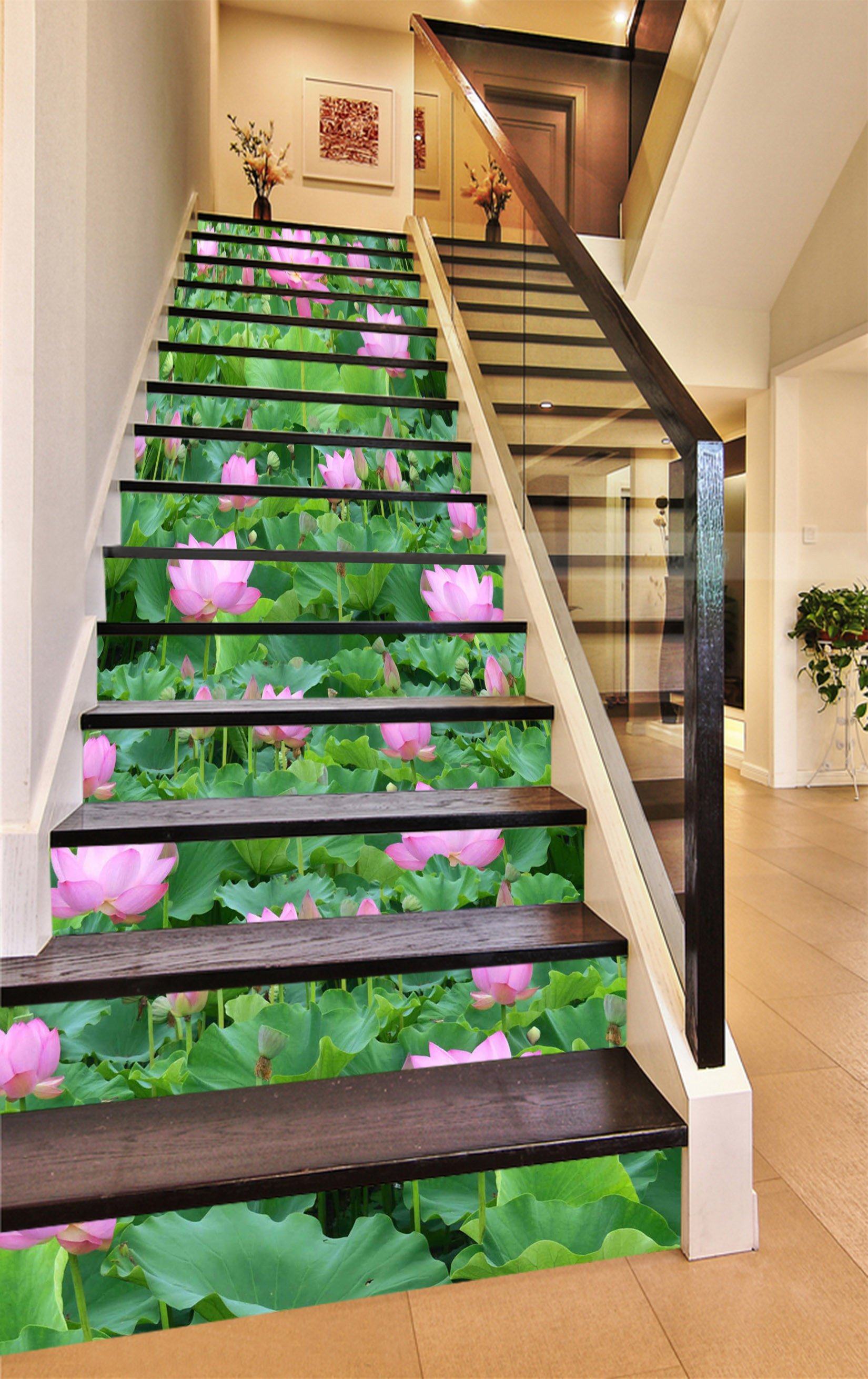 3D Dense Lotus Flowers 1344 Stair Risers Wallpaper AJ Wallpaper 