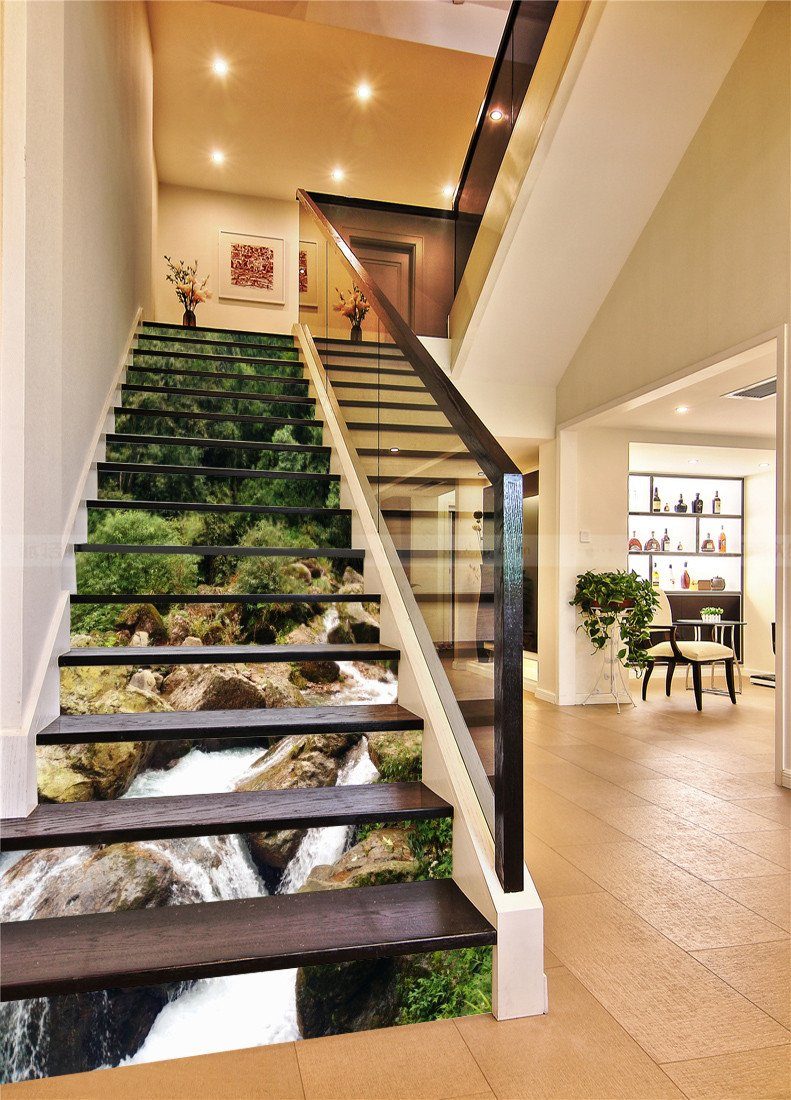 3D Stony Stream 101 Stair Risers Wallpaper AJ Wallpaper 