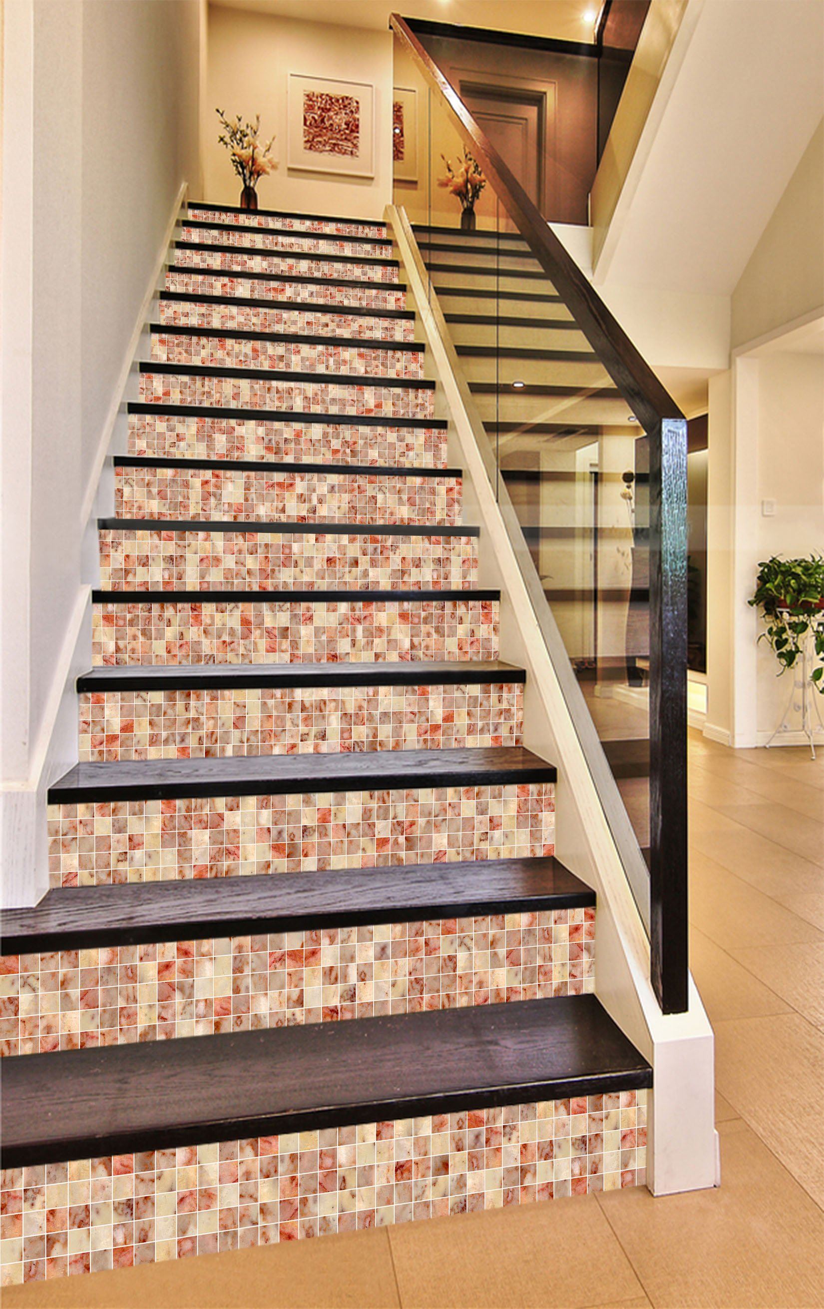 3D Red Mosaic 468 Stair Risers Wallpaper AJ Wallpaper 