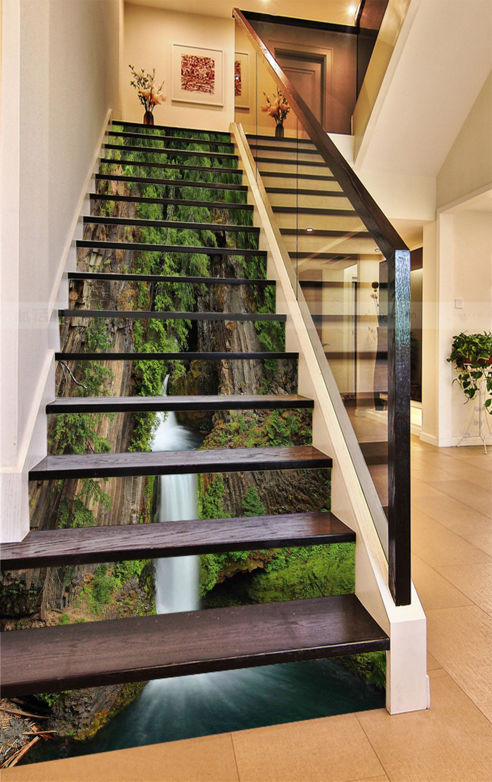 3D Secluded Mountain Waterfall 827 Stair Risers Wallpaper AJ Wallpaper 