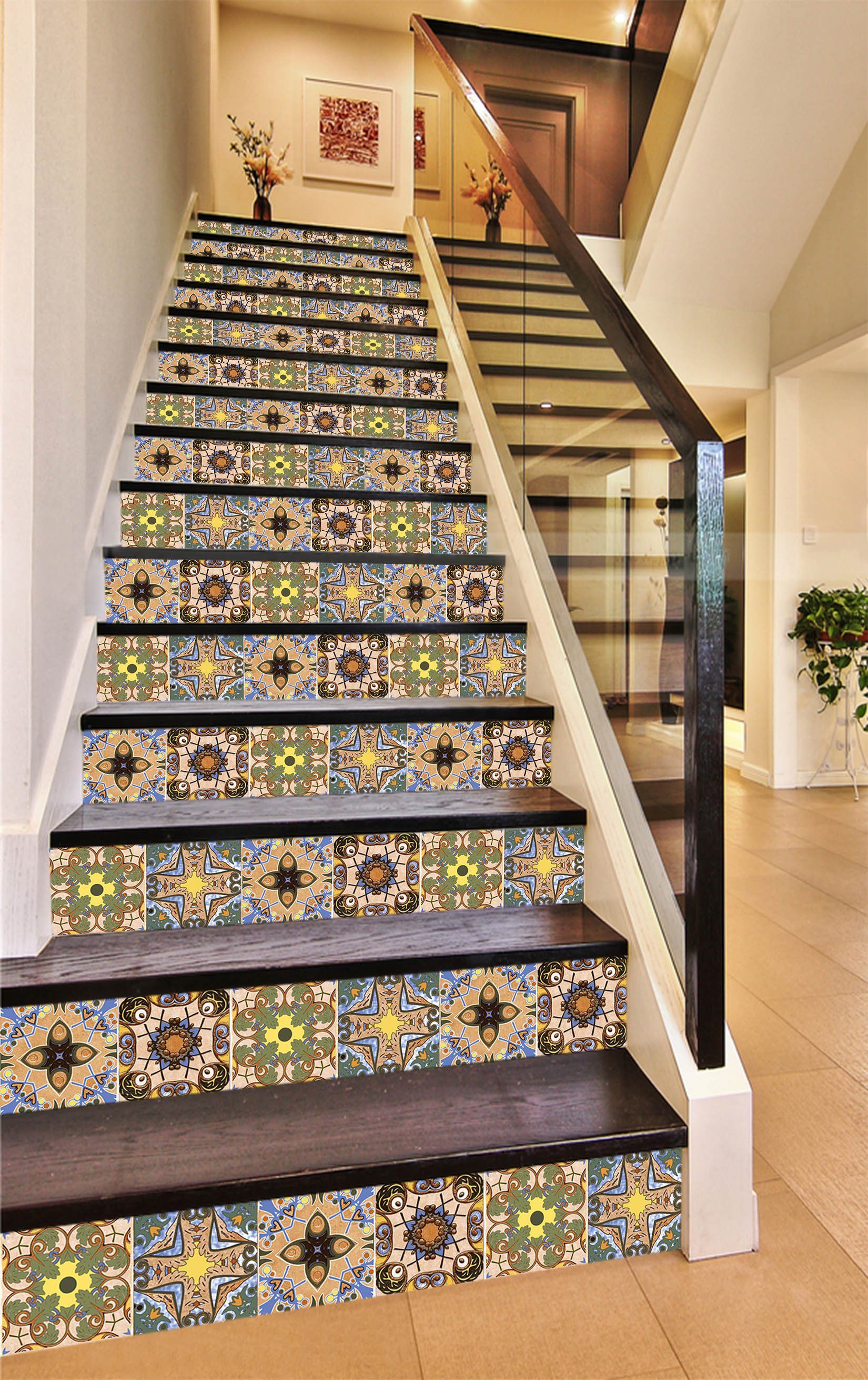 3D Reto Pattern 603 Stair Risers Wallpaper AJ Wallpaper 