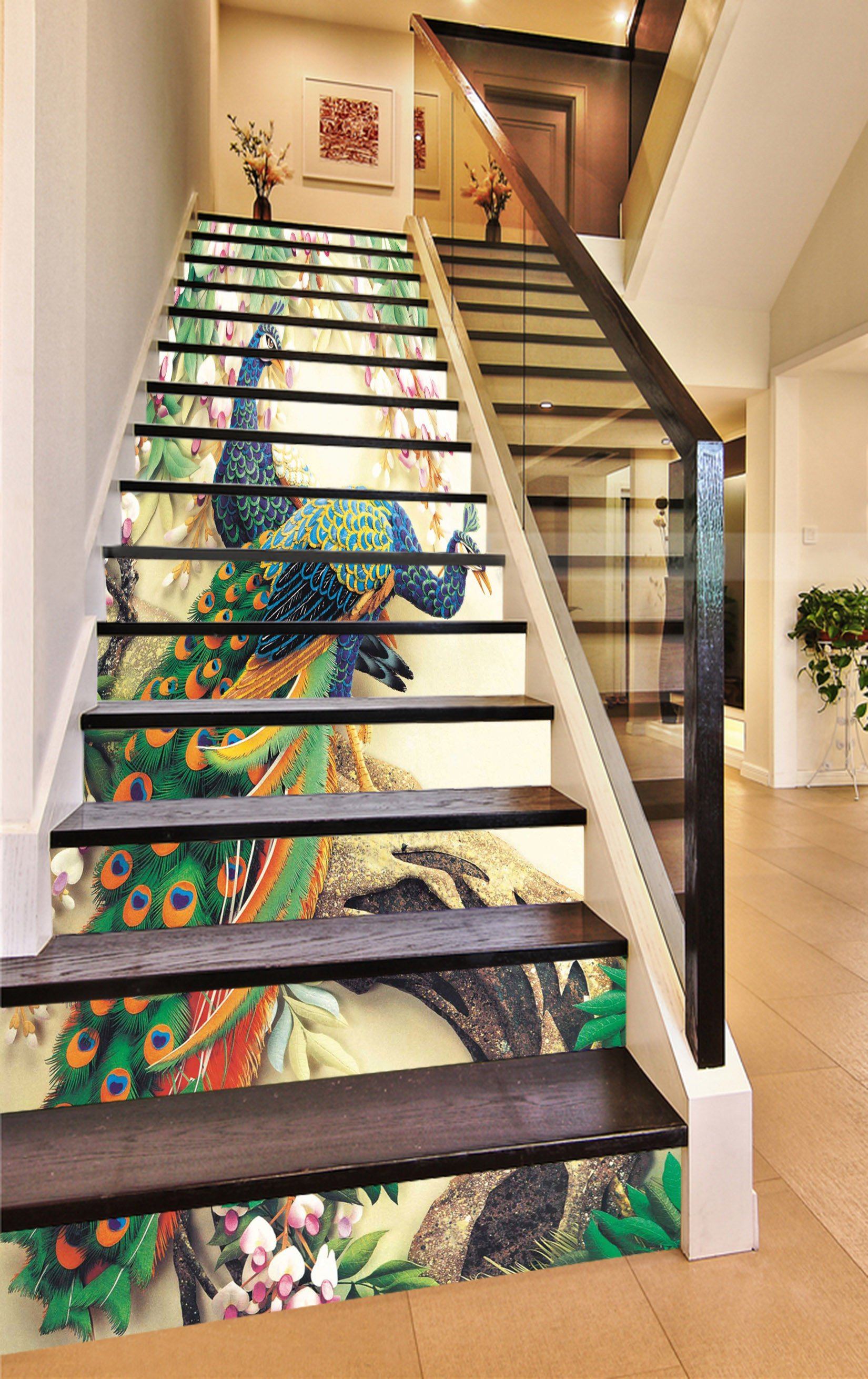 3D Tree Peacocks 765 Stair Risers Wallpaper AJ Wallpaper 