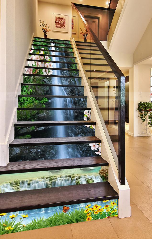 3D Waterfalls And Flowers 666 Stair Risers Wallpaper AJ Wallpaper 