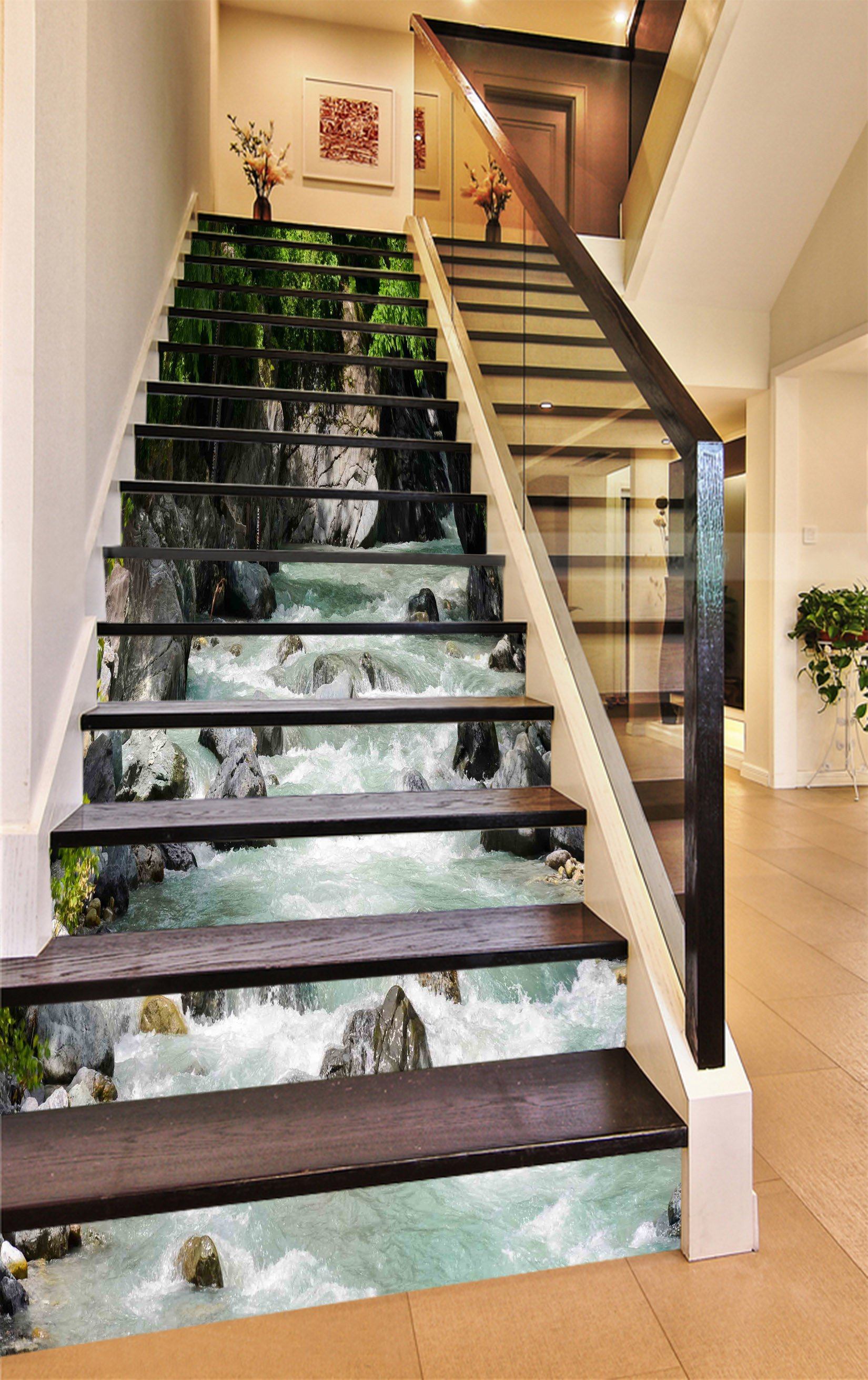 3D River Cliffs 1208 Stair Risers Wallpaper AJ Wallpaper 