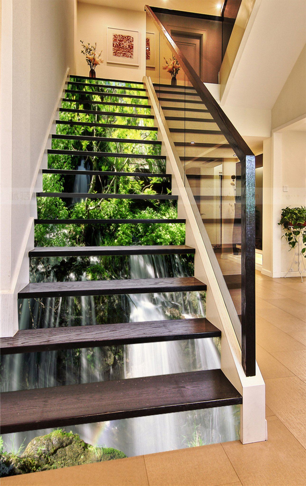 3D Hidden Waterfall Rainbow 998 Stair Risers Wallpaper AJ Wallpaper 