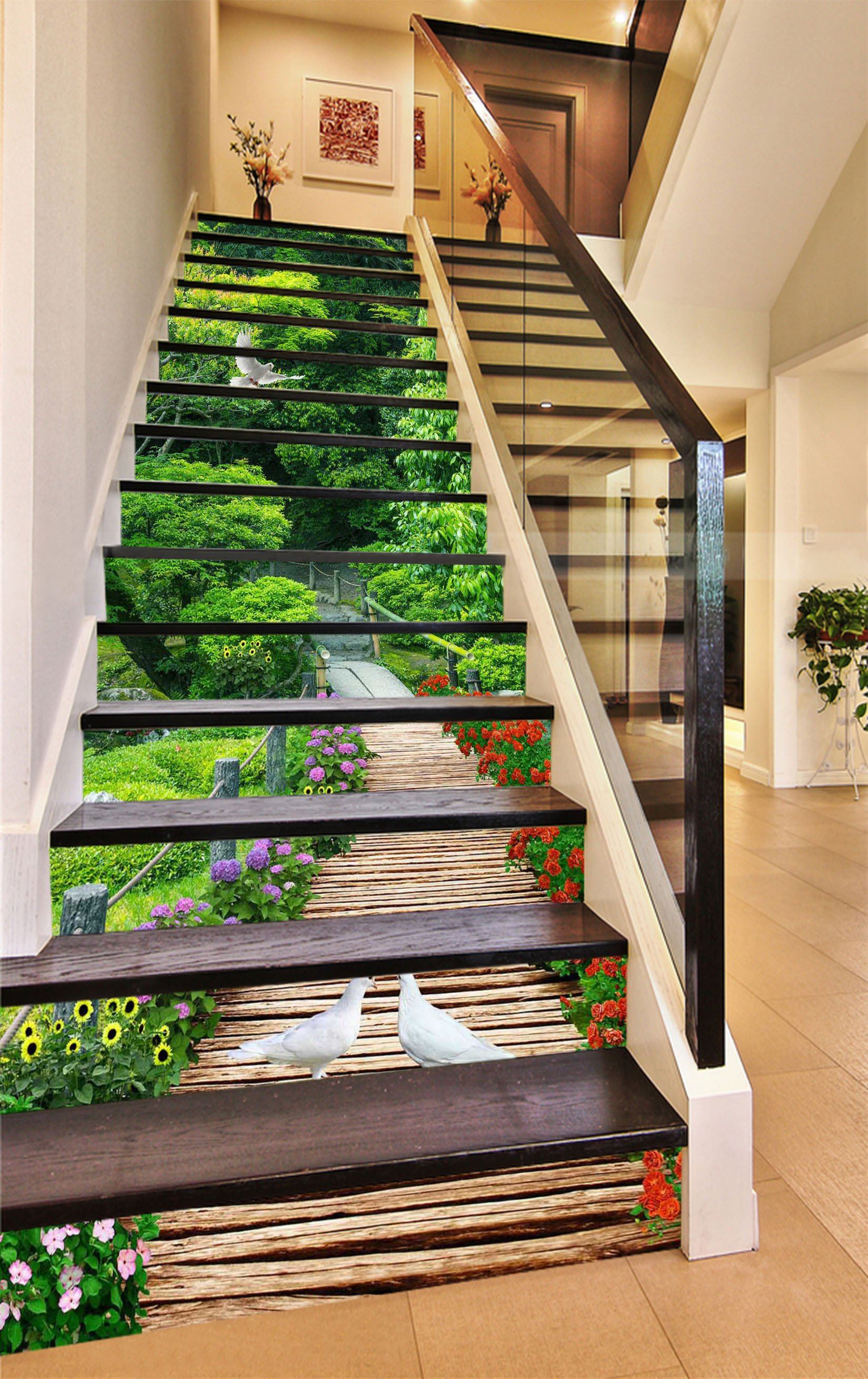 3D Forest Wood Road Birds 1623 Stair Risers Wallpaper AJ Wallpaper 