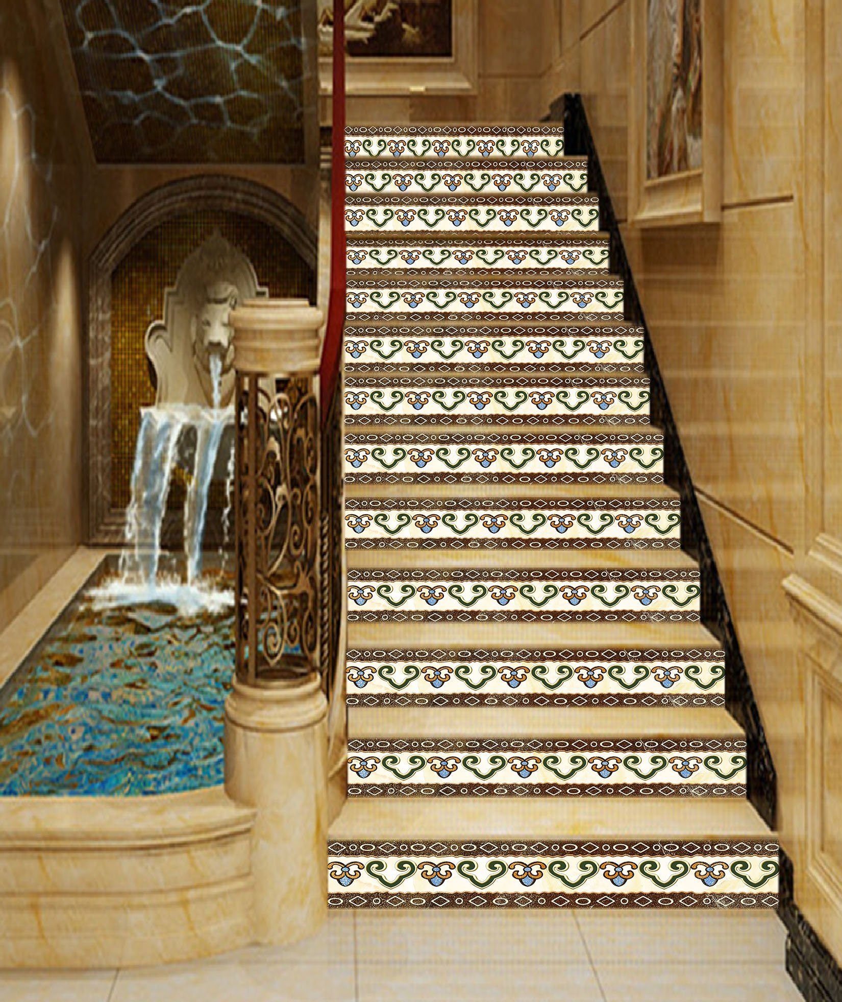 3D Reto Pattern 766 Stair Risers Wallpaper AJ Wallpaper 