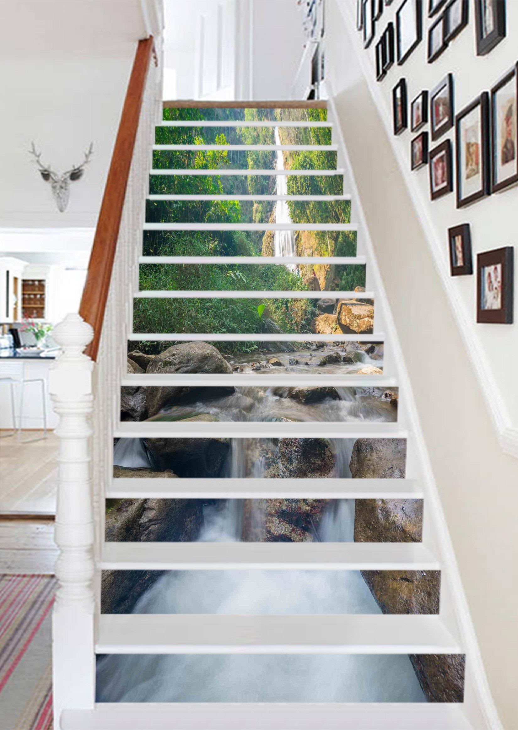 3D Mountain Falls Stream 821 Stair Risers Wallpaper AJ Wallpaper 