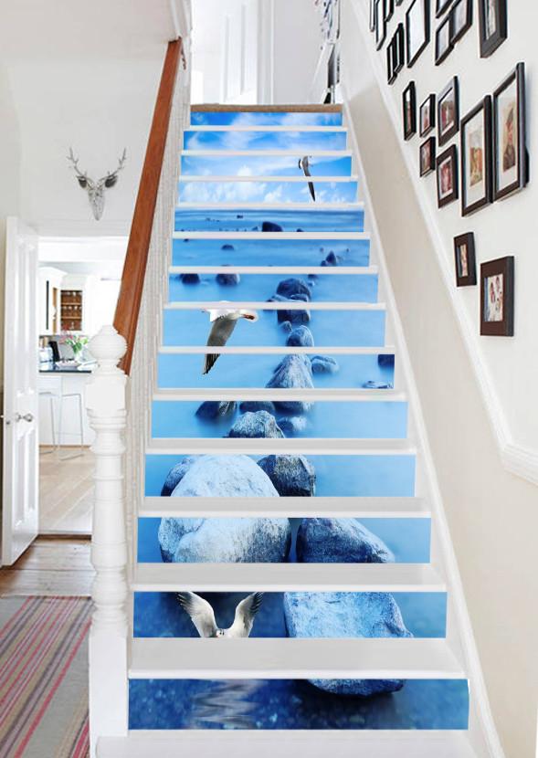 3D Sea Stones And Seagulls 680 Stair Risers Wallpaper AJ Wallpaper 