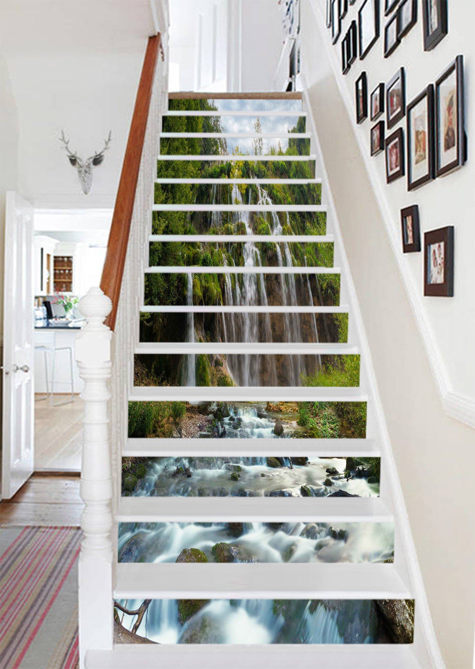 3D Flowing River Waterfall 822 Stair Risers Wallpaper AJ Wallpaper 