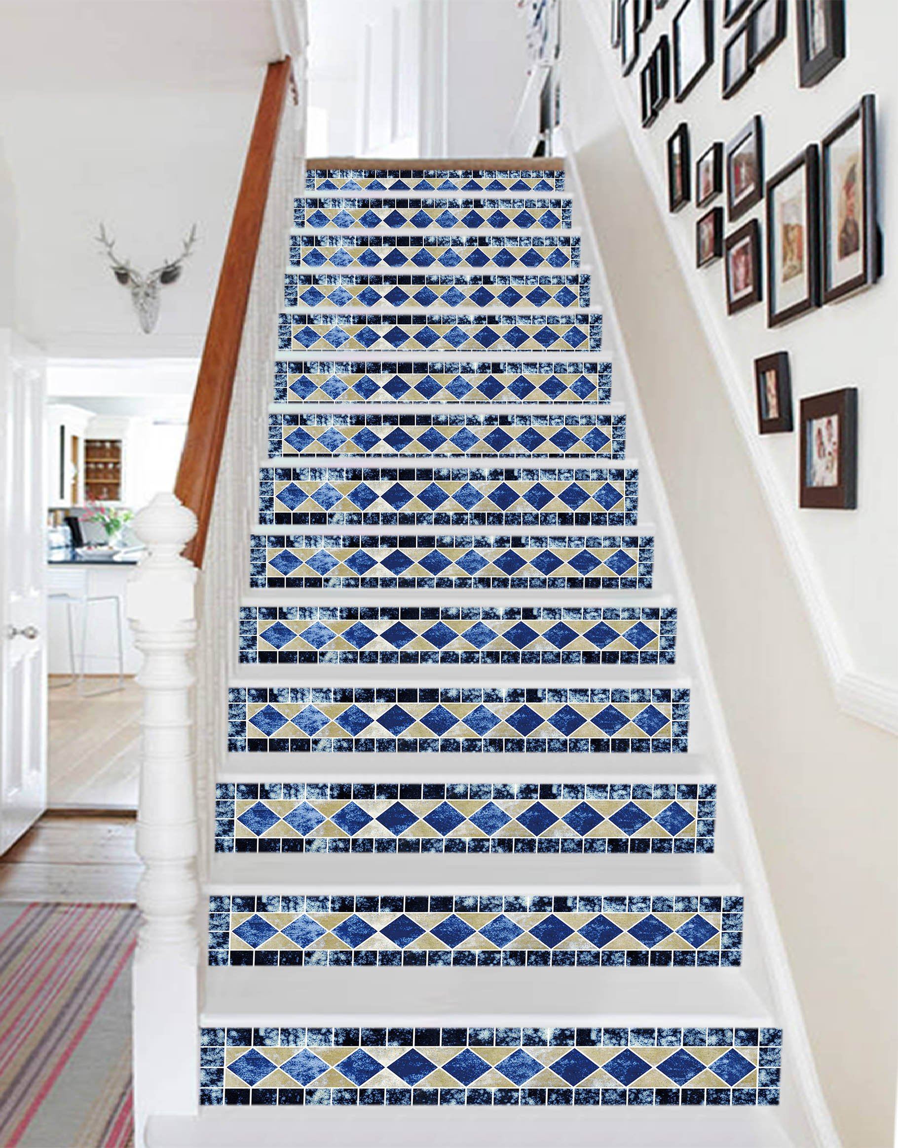 3D Blue Gird 687 Stair Risers Wallpaper AJ Wallpaper 