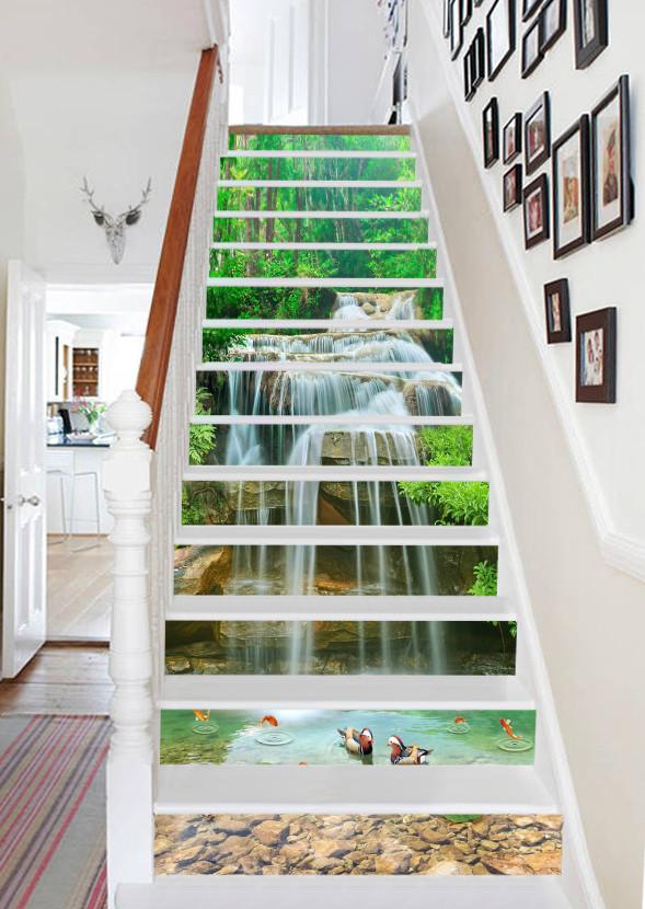 3D Forest Stream 663 Stair Risers Wallpaper AJ Wallpaper 