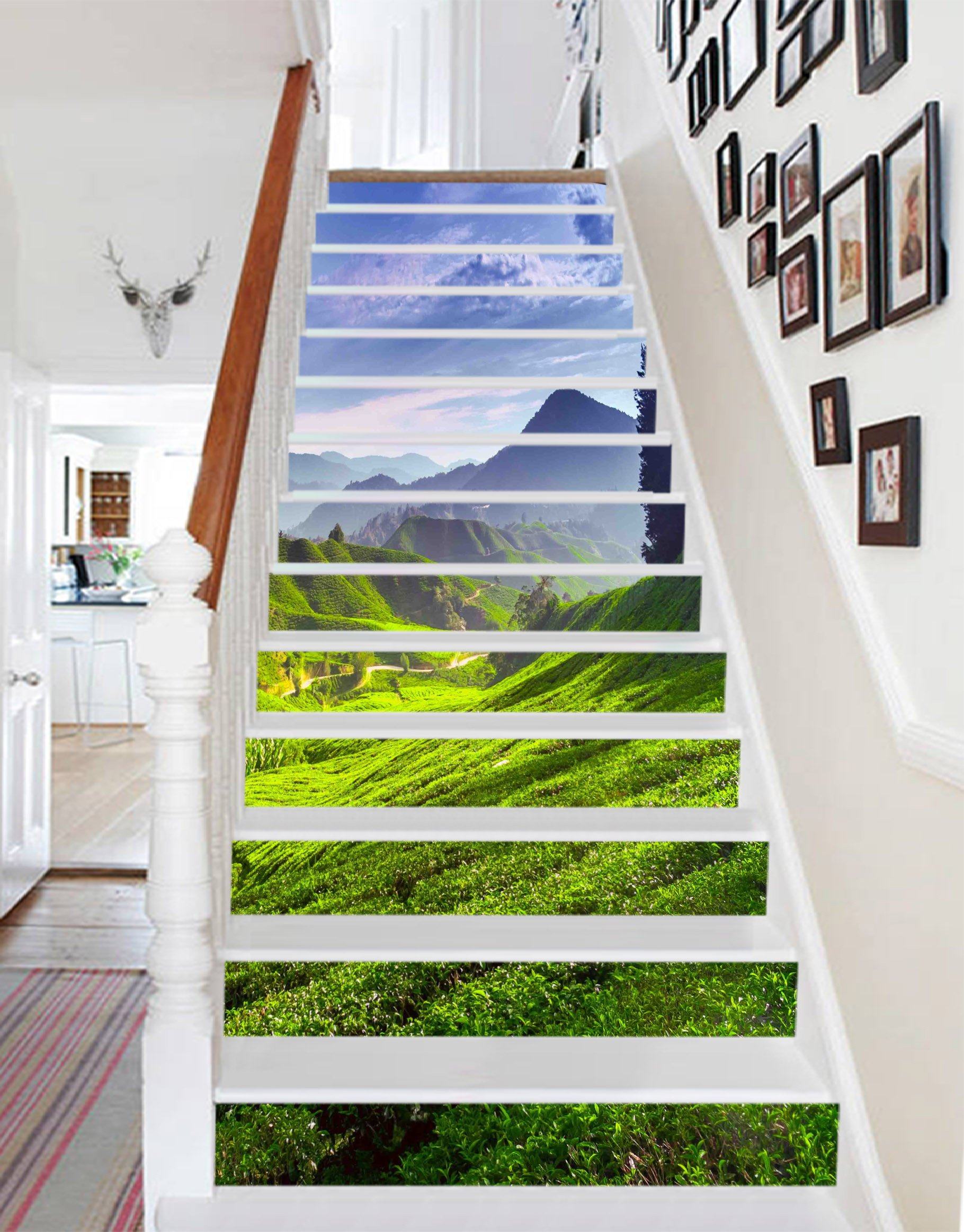 3D Tea Mountains 847 Stair Risers Wallpaper AJ Wallpaper 