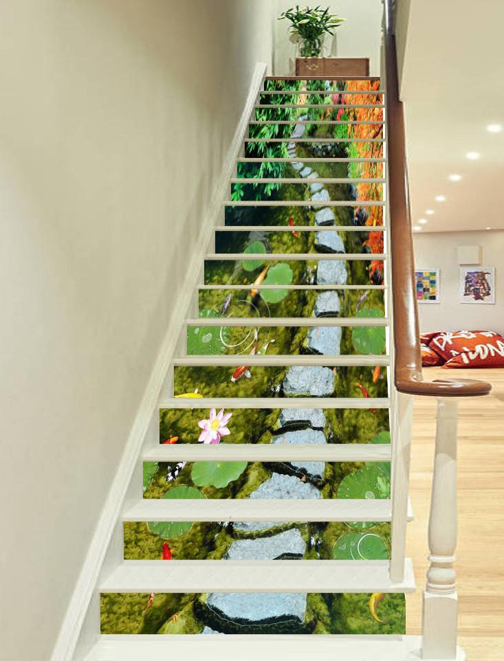 3D River Stones Bright 767 Stair Risers Wallpaper AJ Wallpaper 