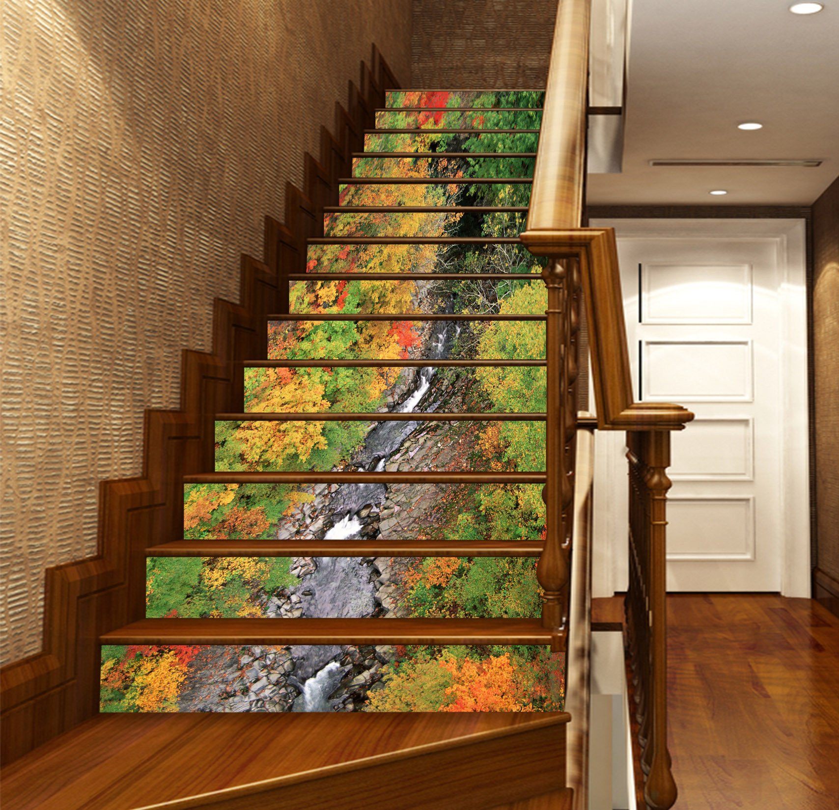 3D Creek Colored Trees 996 Stair Risers Wallpaper AJ Wallpaper 