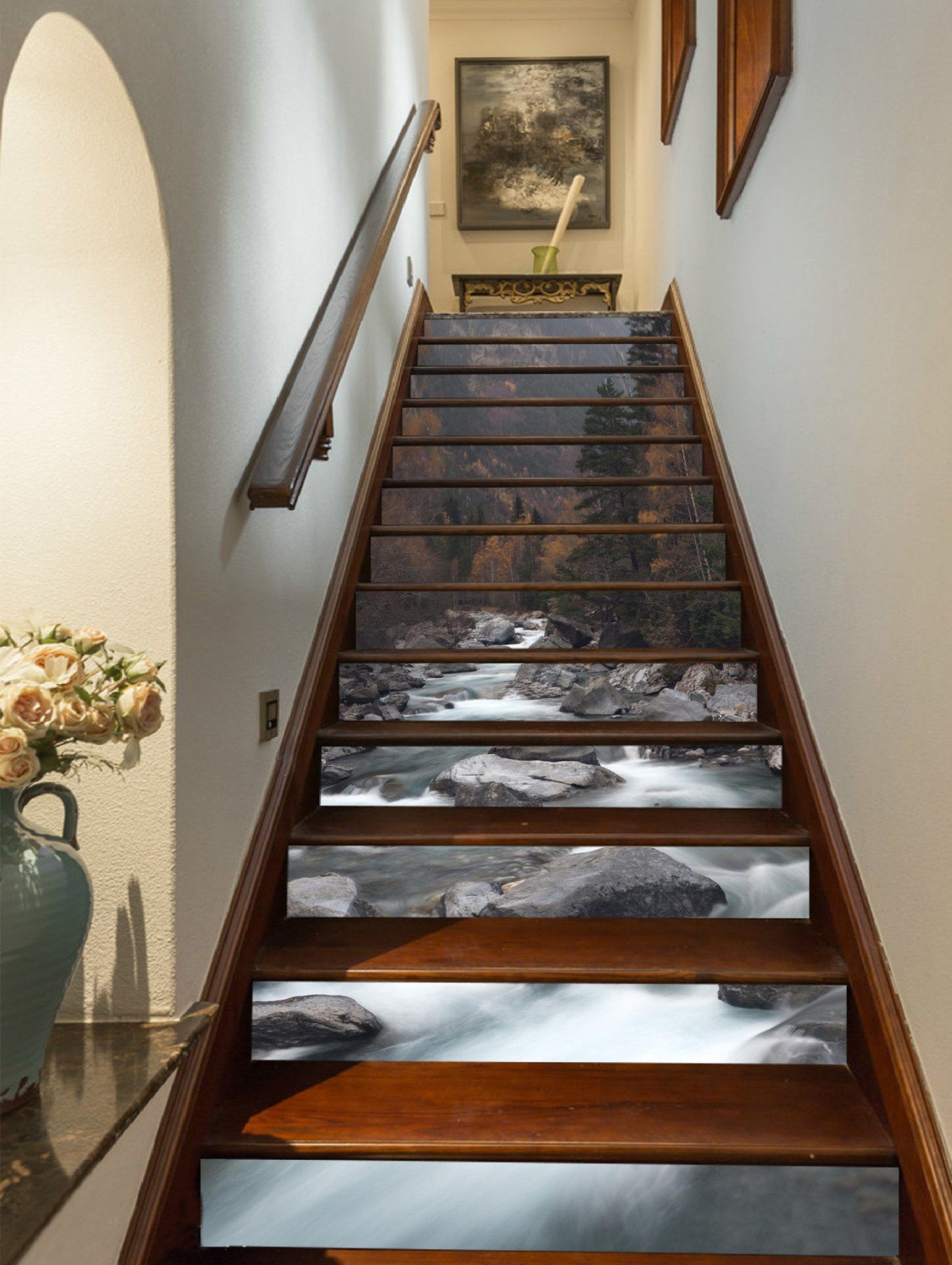 3D Mountain River Rocks 907 Stair Risers Wallpaper AJ Wallpaper 