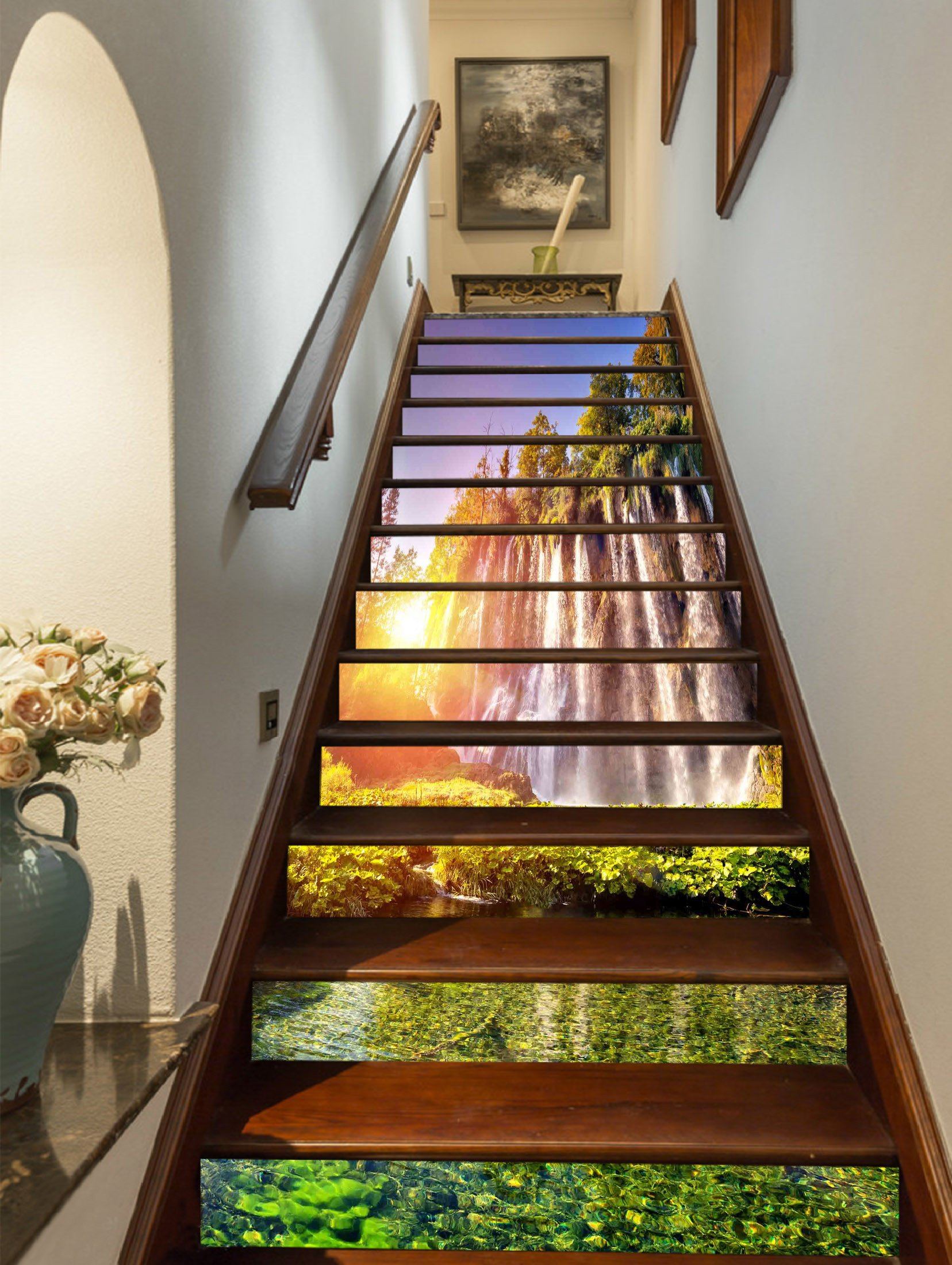 3D Waterfall Bright Sunshine 814 Stair Risers Wallpaper AJ Wallpaper 