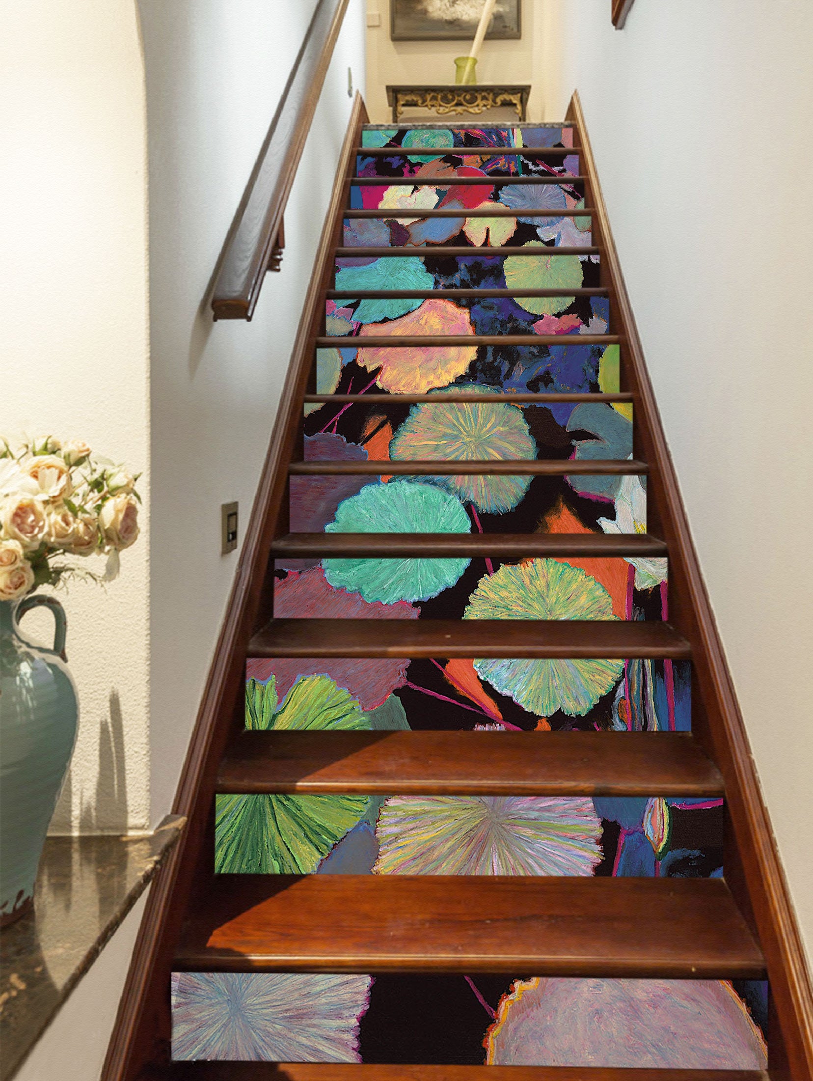 3D Colorful Lotus Leaf Pattern 90135 Allan P. Friedlander Stair Risers