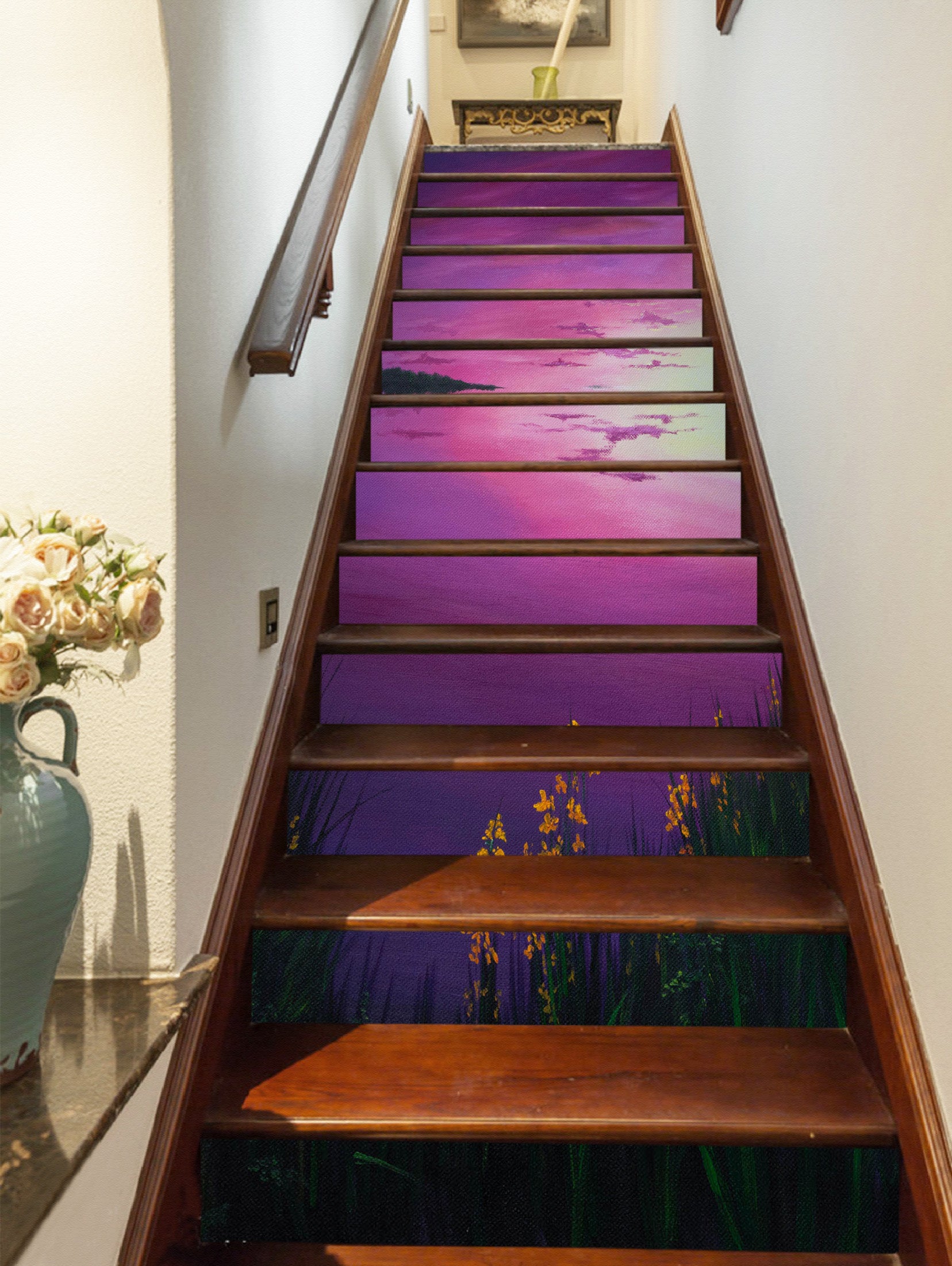 3D Purple Sky Grass 9480 Marina Zotova Stair Risers